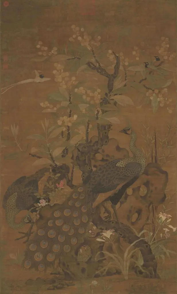 Peacocks and a Loquat Tree