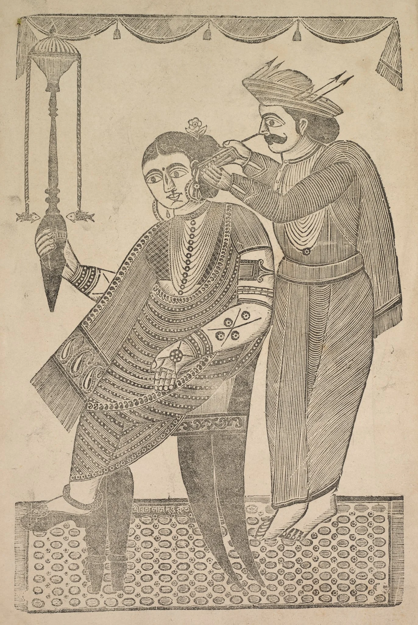 A Barber Cleaning the Ear of a Courtesan, by Shri Gobinda Chandra Roy, 1890