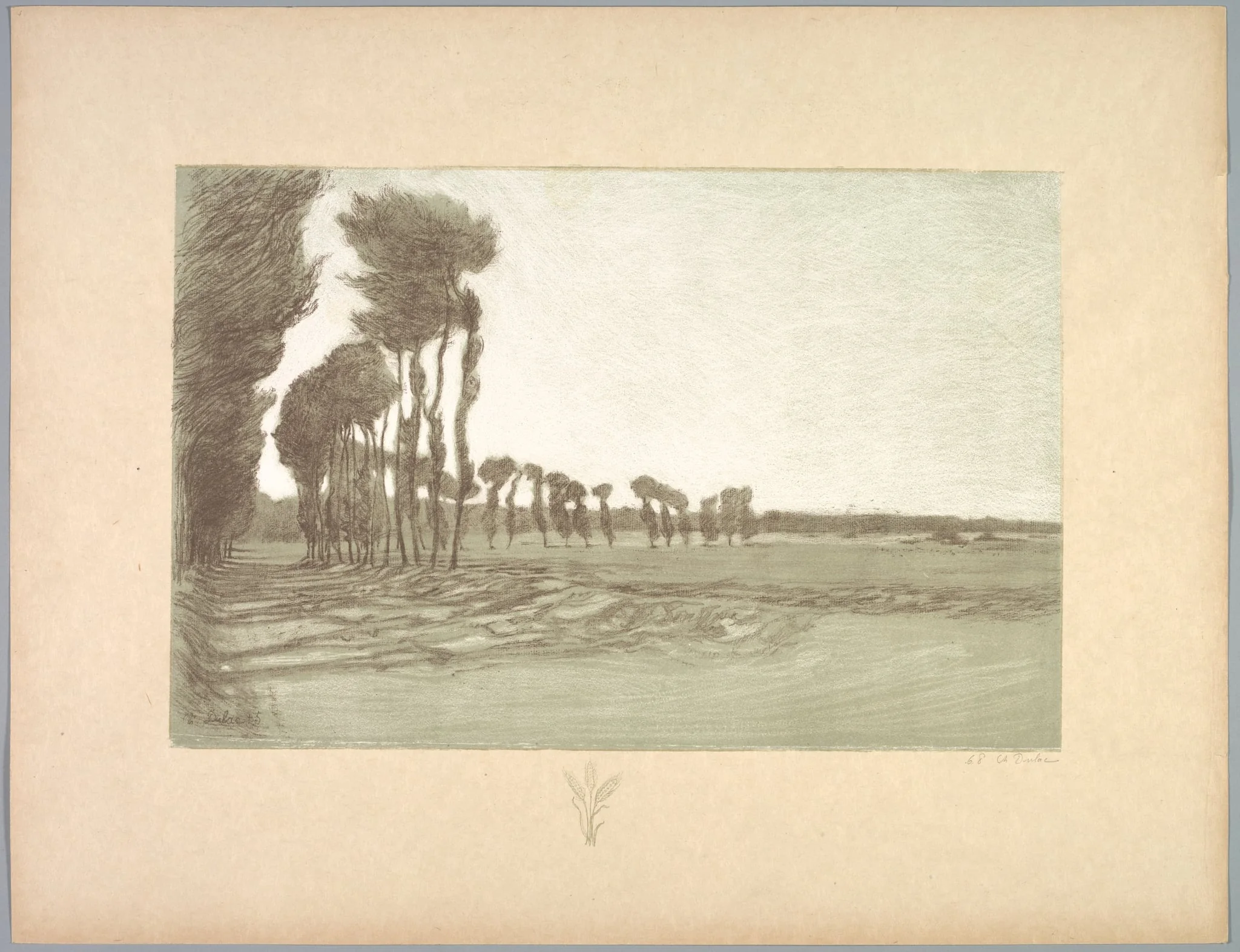 Suite de Paysages: Landscape,  Plate 5, Remarque, Three Stalks of Wheat, by Charles-Marie Dulac, 1892