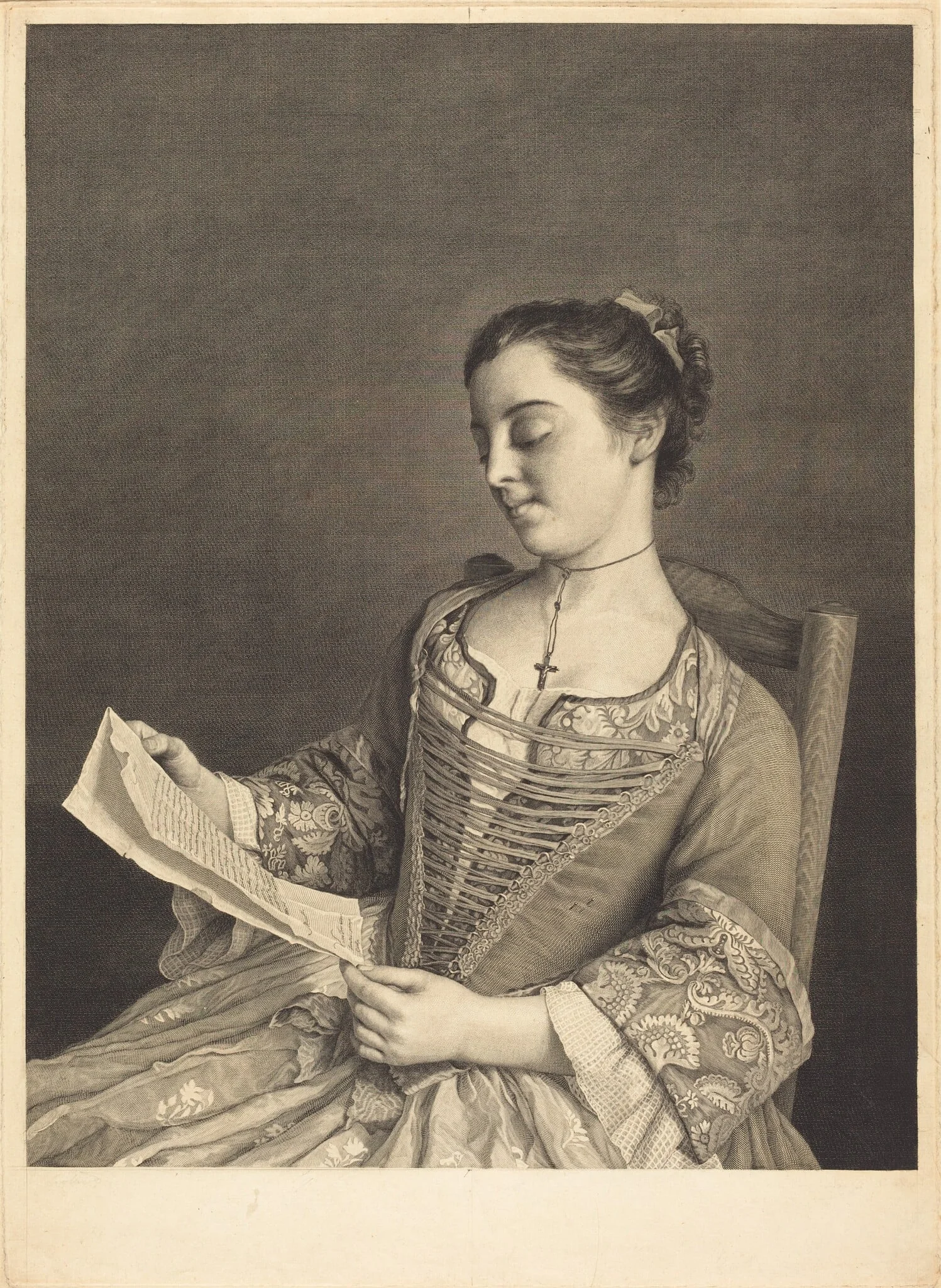 Mlle. Lavergne, by Simon Francois Ravenet I, ink, 1733