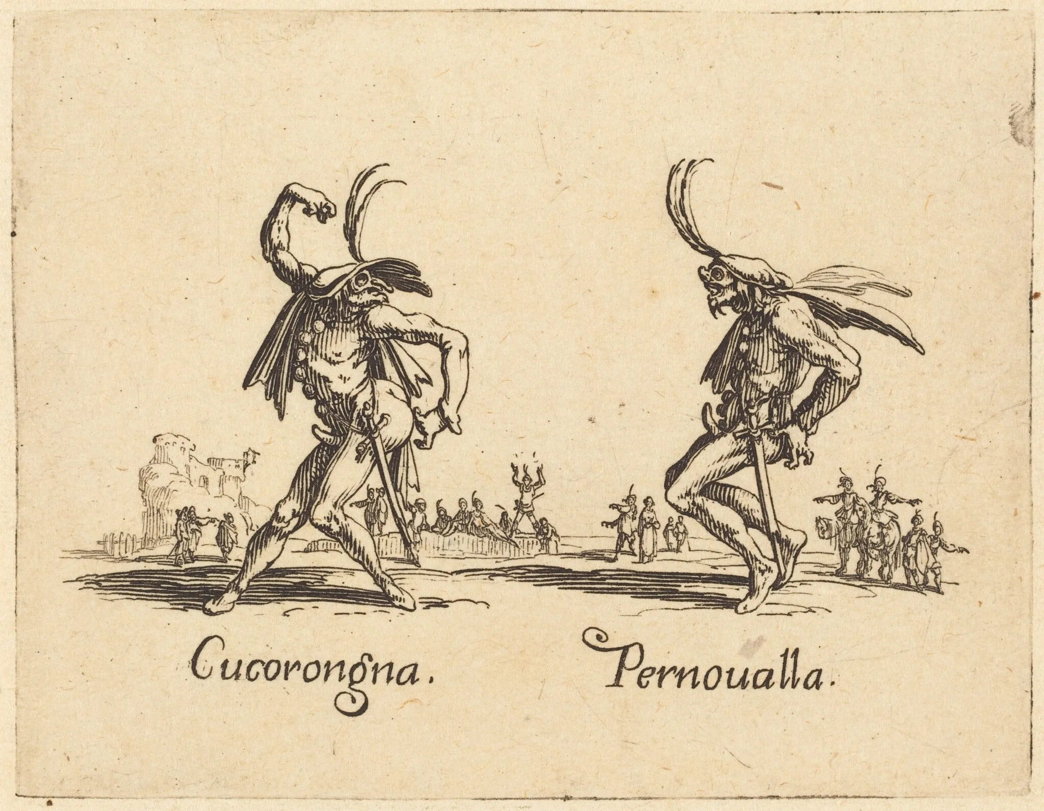 Cucorongna and Pernoualla, by Jacques Callot, ink, 1622