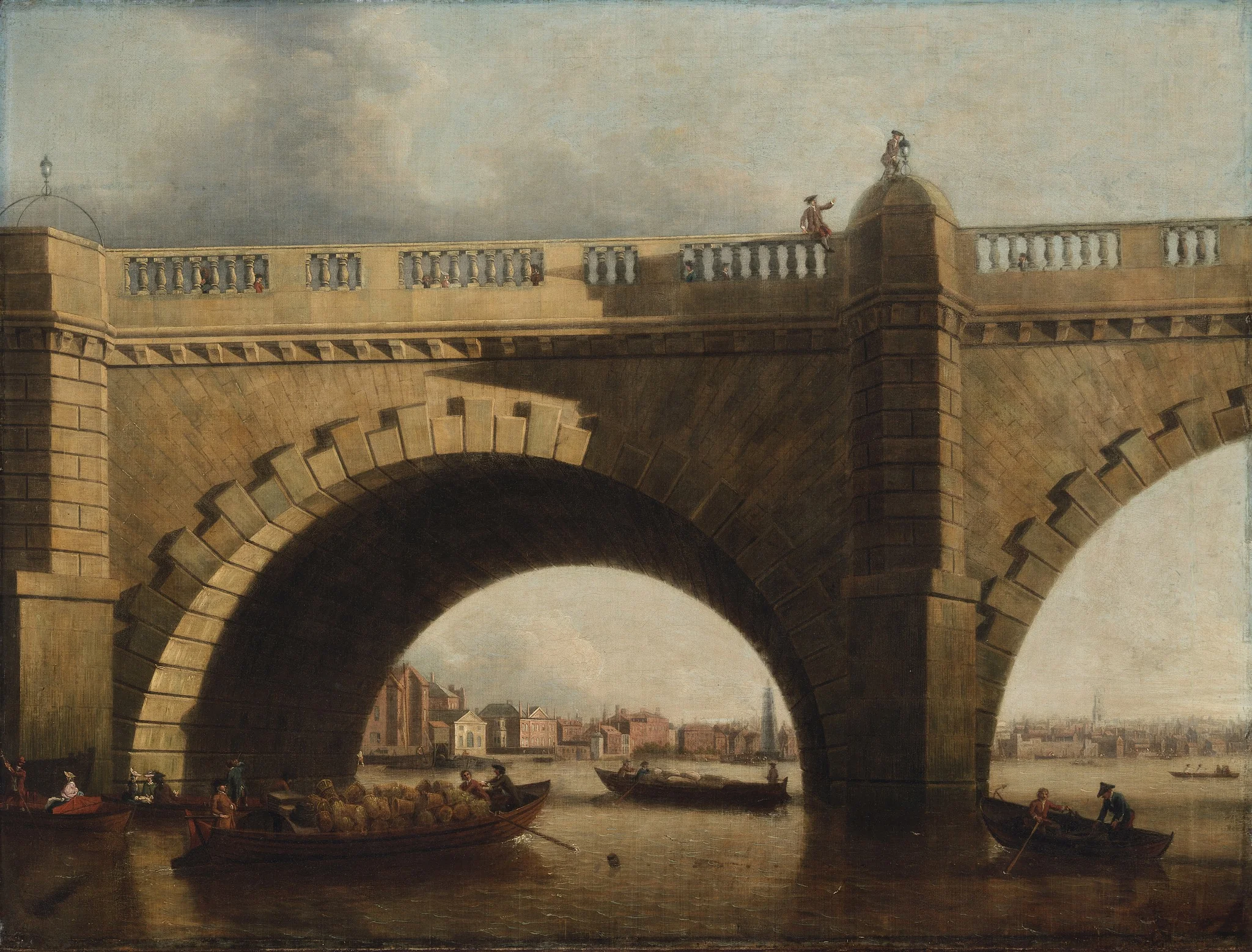 An Arch of Westminster Bridge, London, by Samuel Scott, oil, 1750