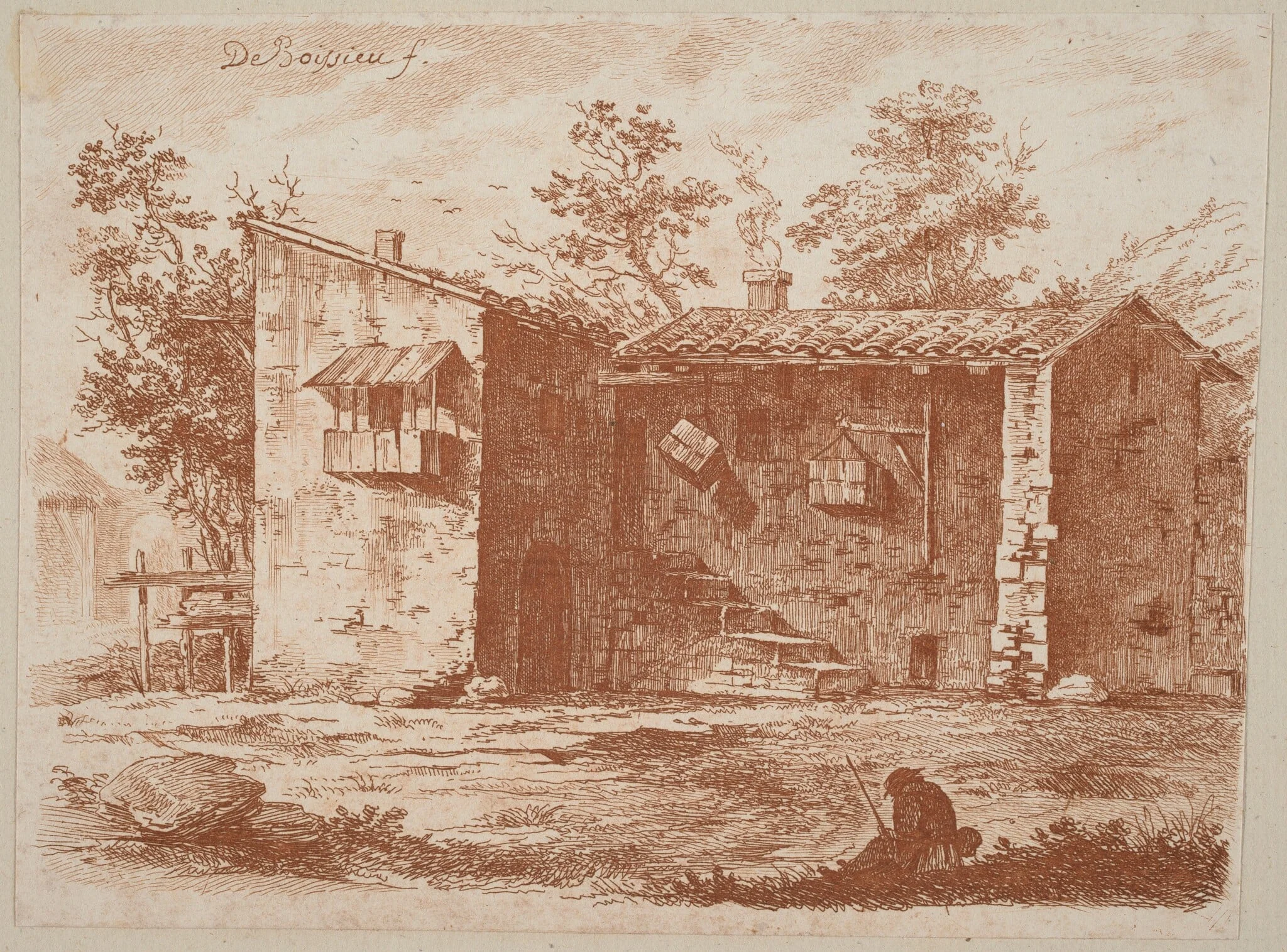 Two Houses with Tile Roofs, by Jean-Jacques de Boissieu, ink, 1759
