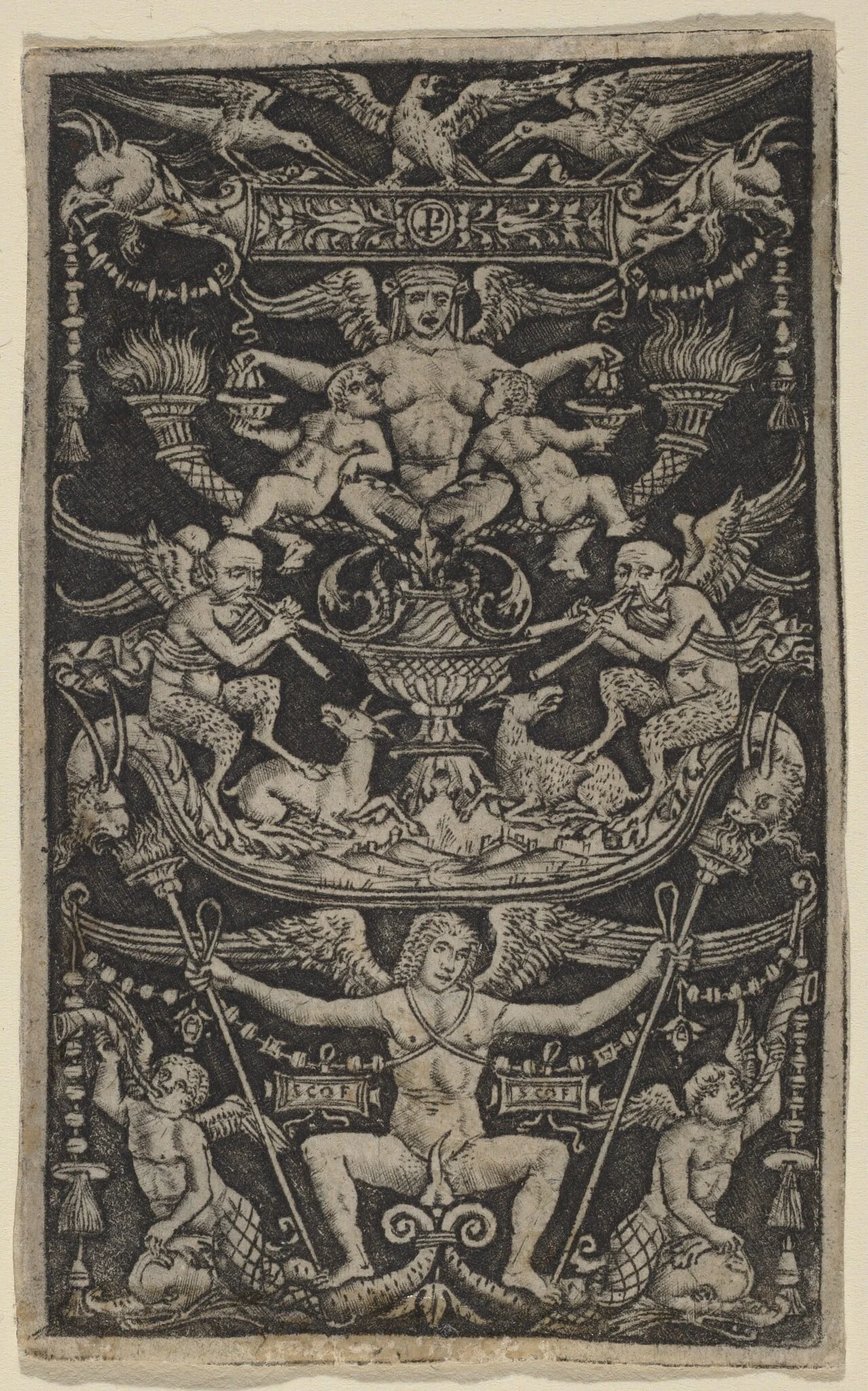 Panel of Ornament with a Satyress Feeding Two Children, by Peregrino da Cesena, 1512