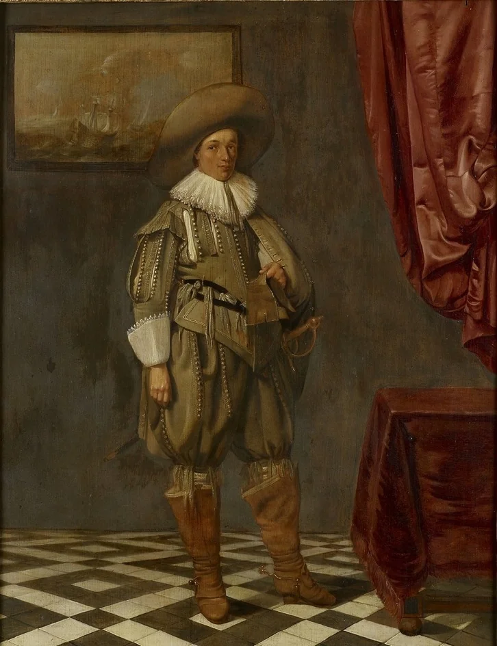 Portrait of a young Man standing, by Pieter Codde, oil, 1625