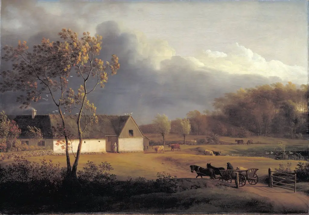 A Zealand farm during a gathering storm. Eigaard near Ordrup