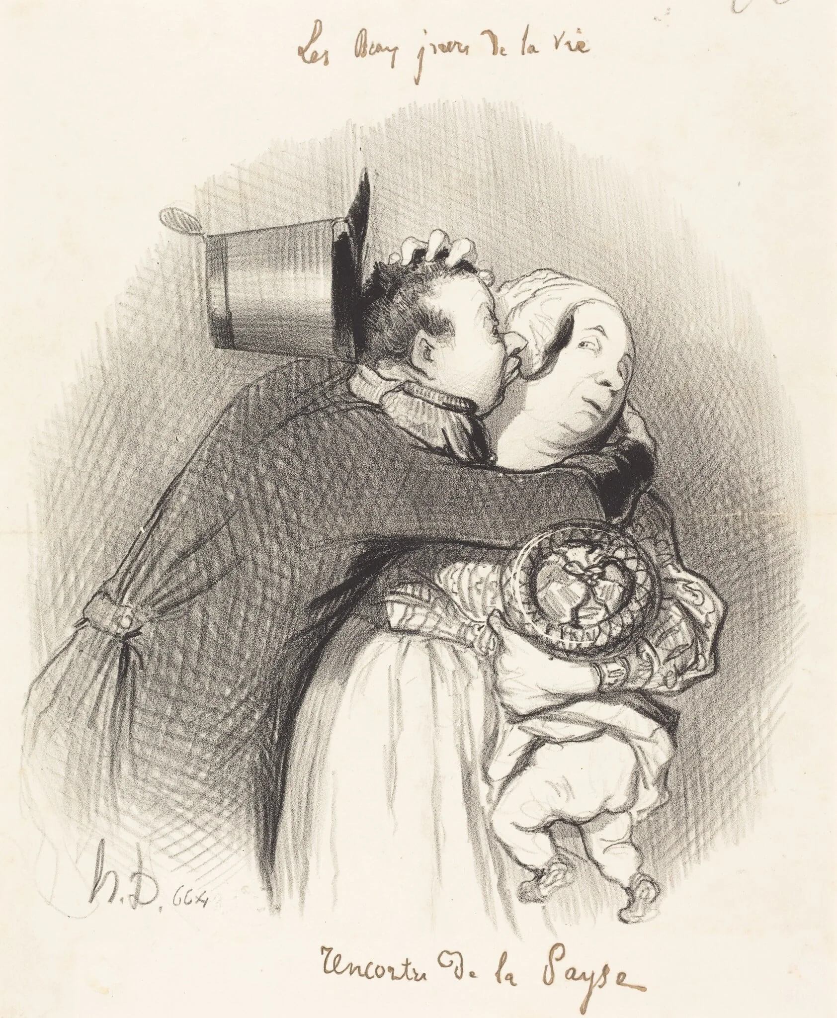 Rencontre de la payse, by Honoré Daumier, ink, 1844