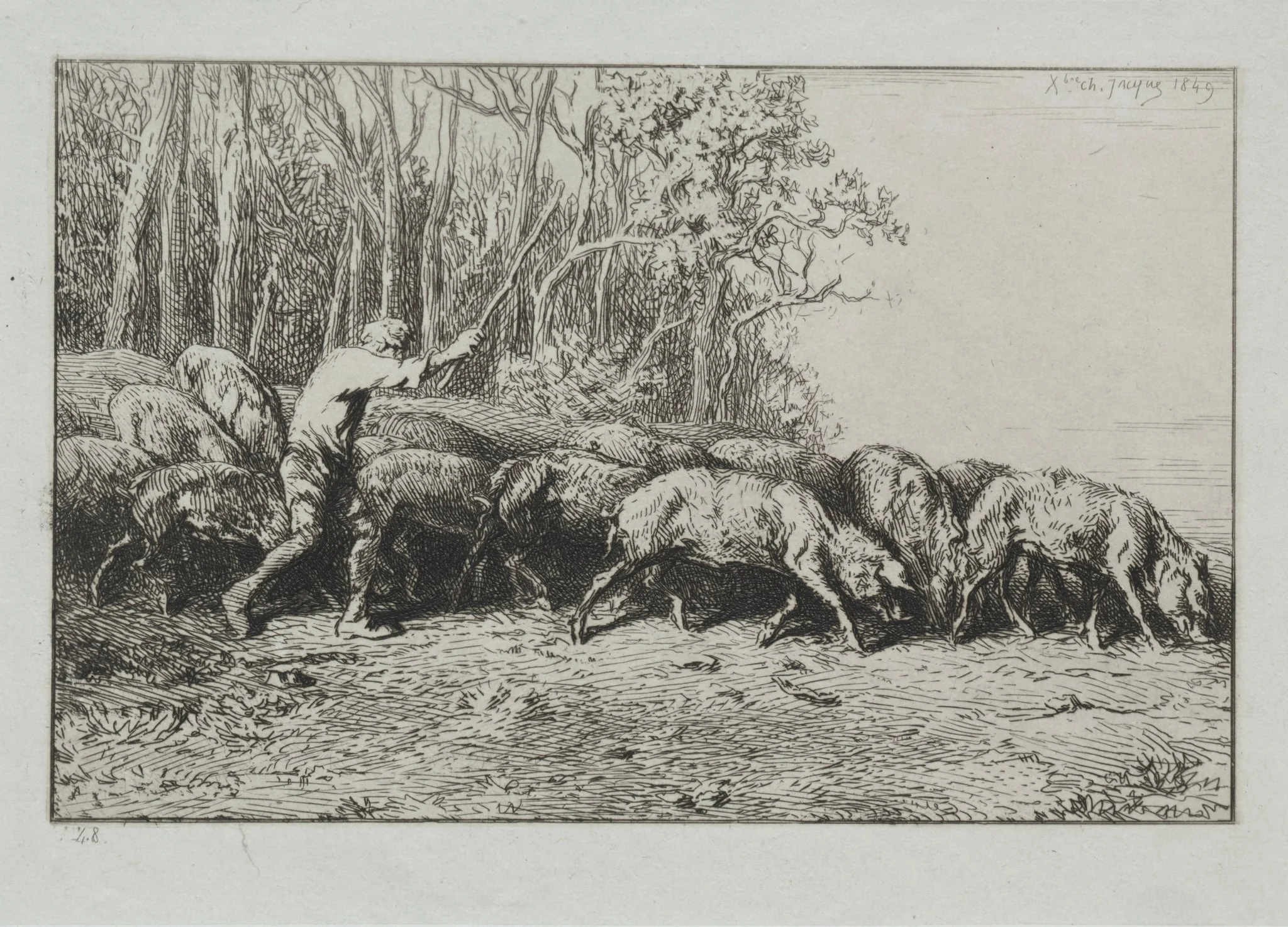 Herd of Pigs Leaving a Forest, by Charles Jacque, 1849