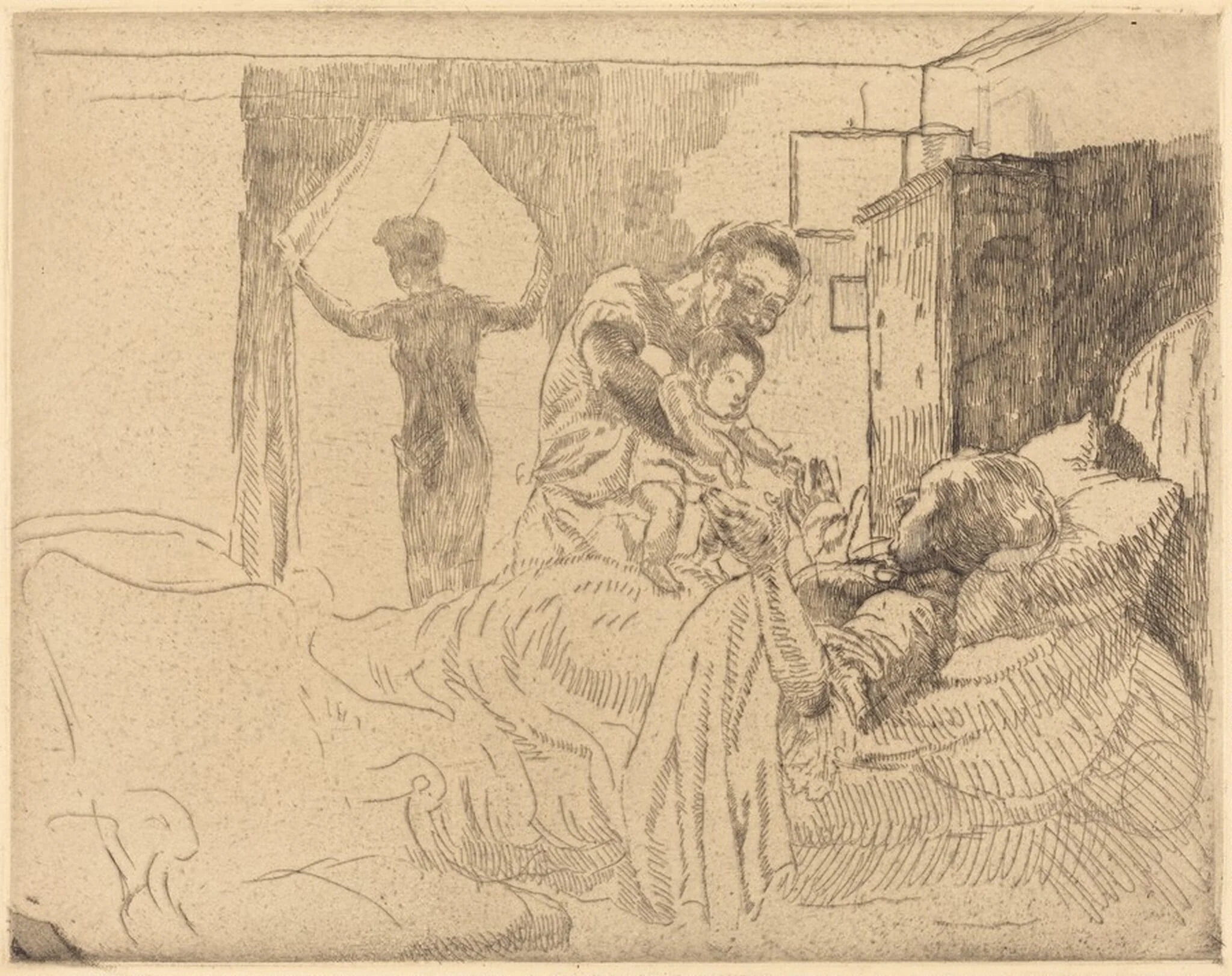 Greeting Grandmother (Le Bonjour à la Grand-mère), by Paul-Albert Besnard, graphite, 1926