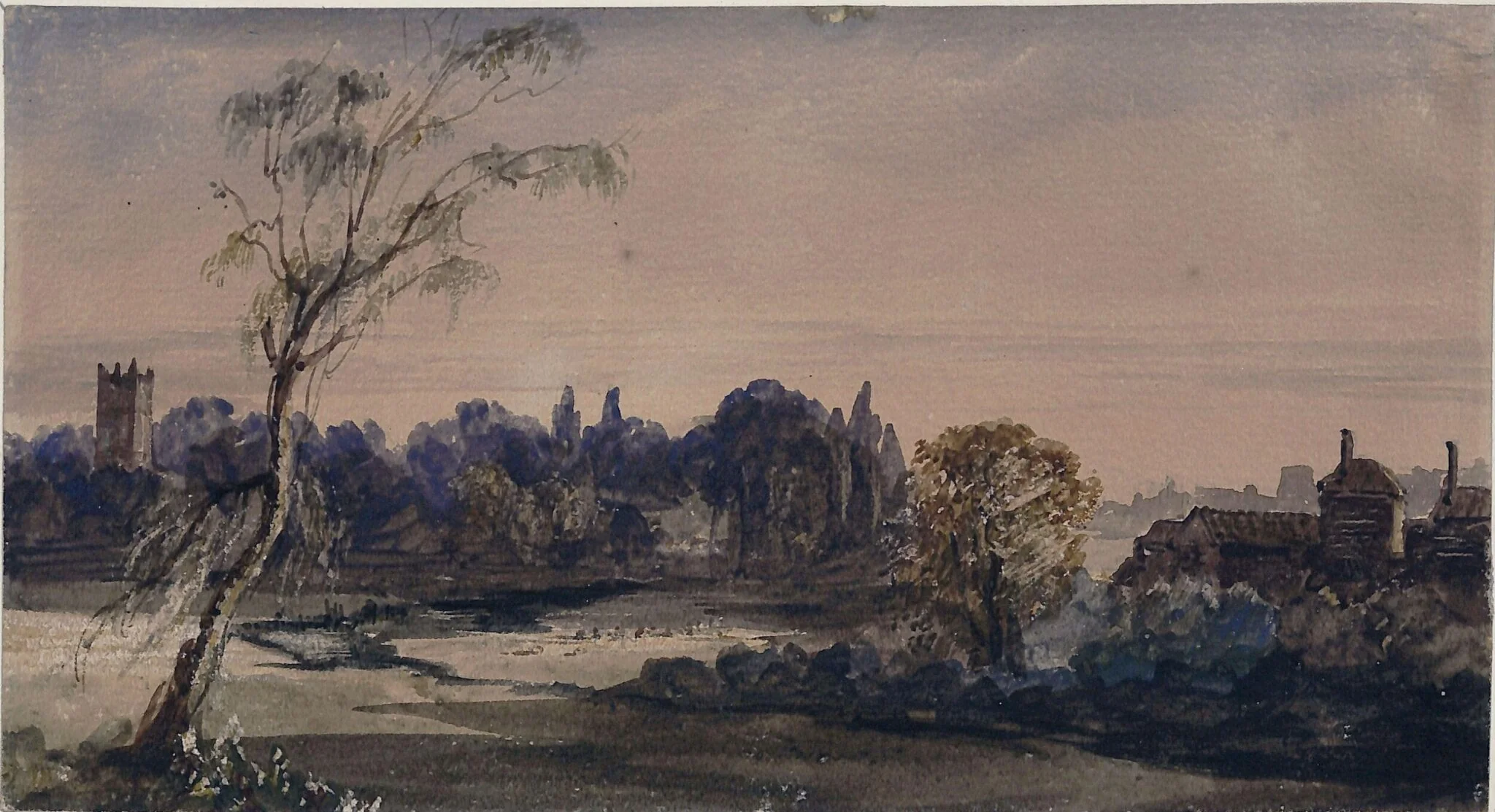Landscape with buildings and trees