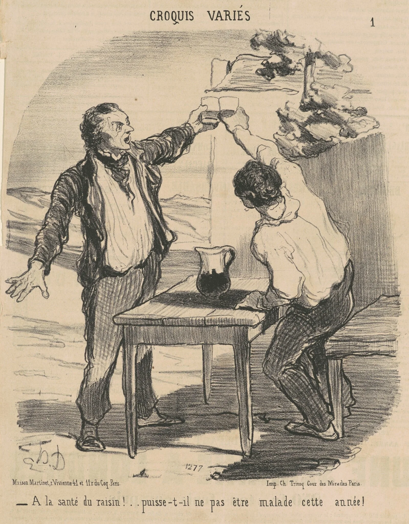A la santé du raisin! ..., by Honoré Daumier, ink, 1852