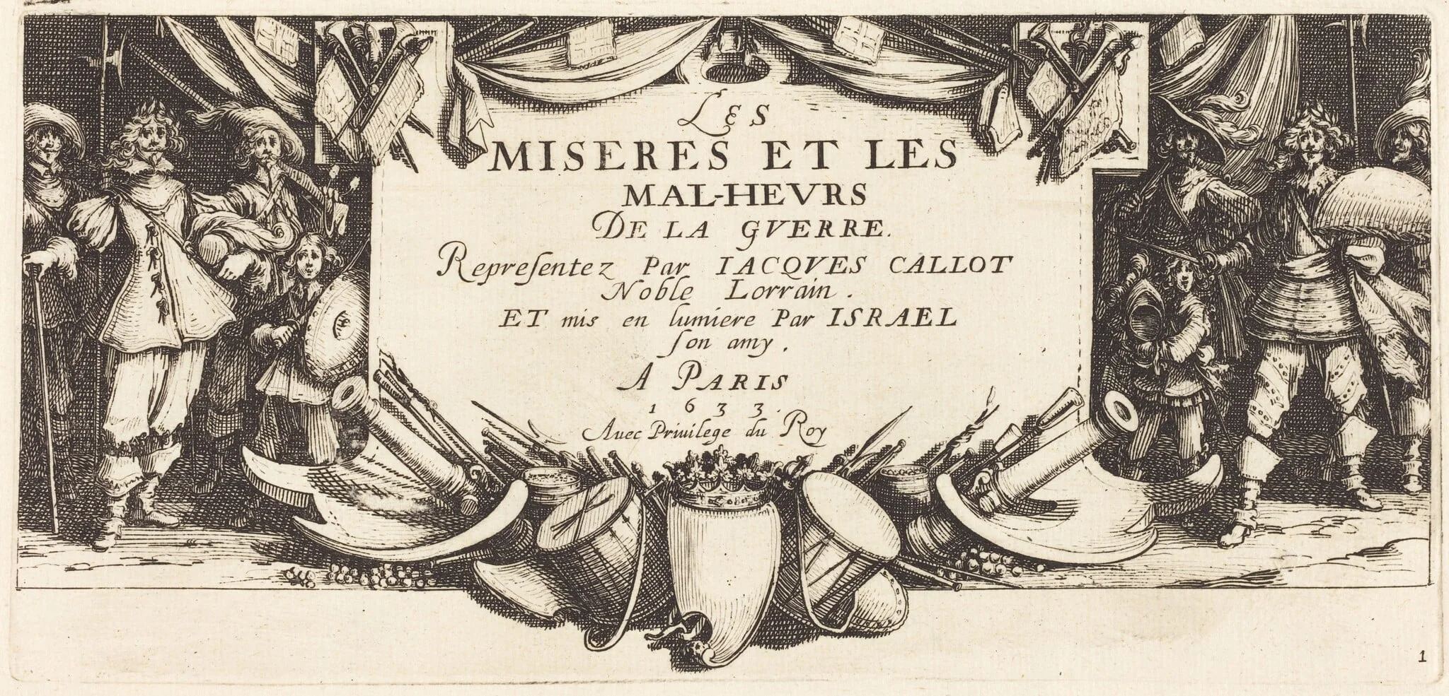 Title Page for "The Large Miseries of War", by Jacques Callot, ink, 1633