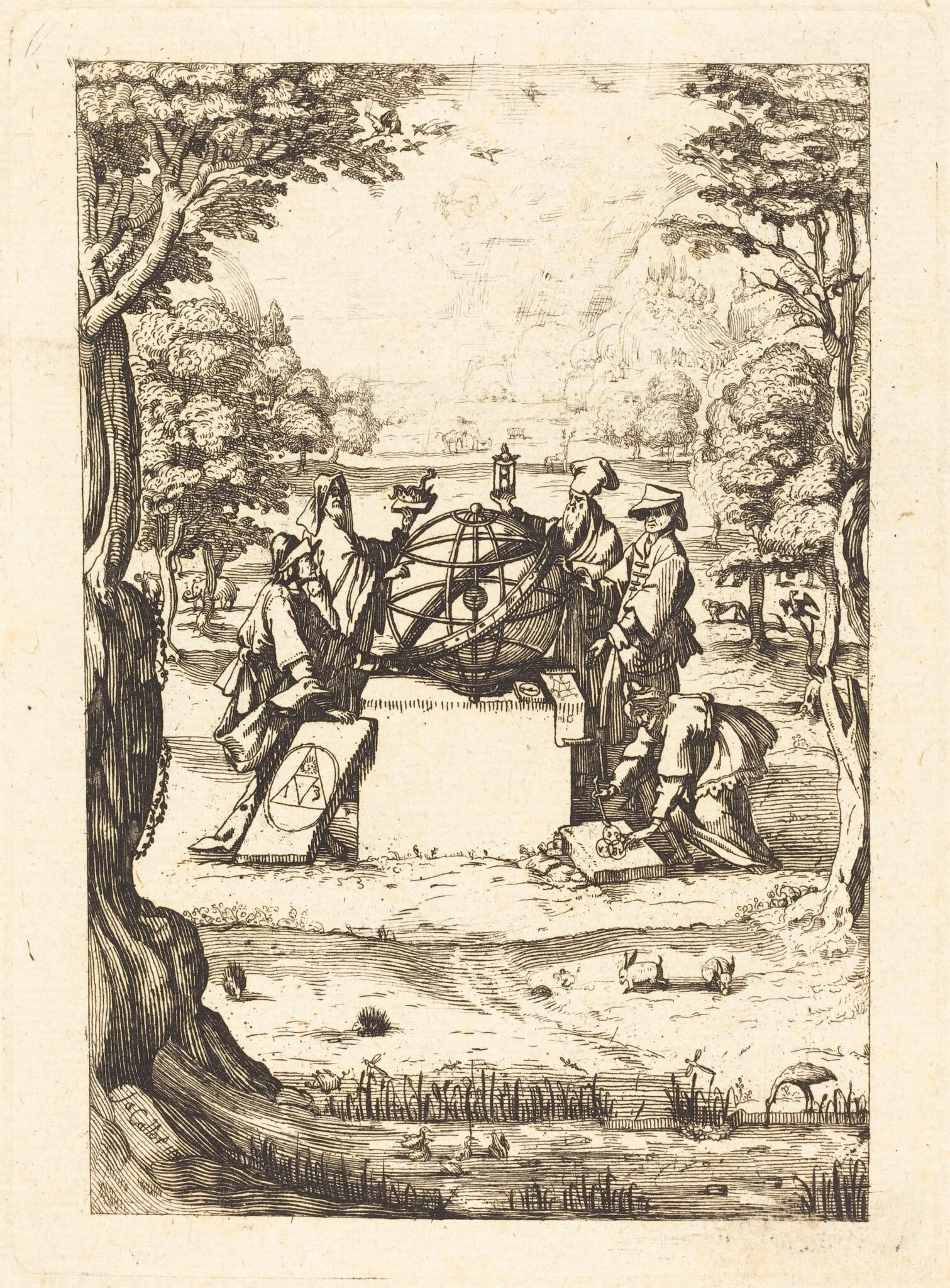 Frontispiece for the Sacred Cosmologia (Title with Astrologers), by French 17th Century, ink, 1630