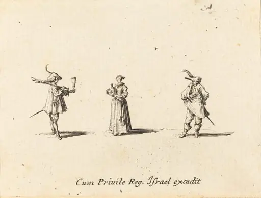 Lady with Wine Bottle, and Two Gentlemen