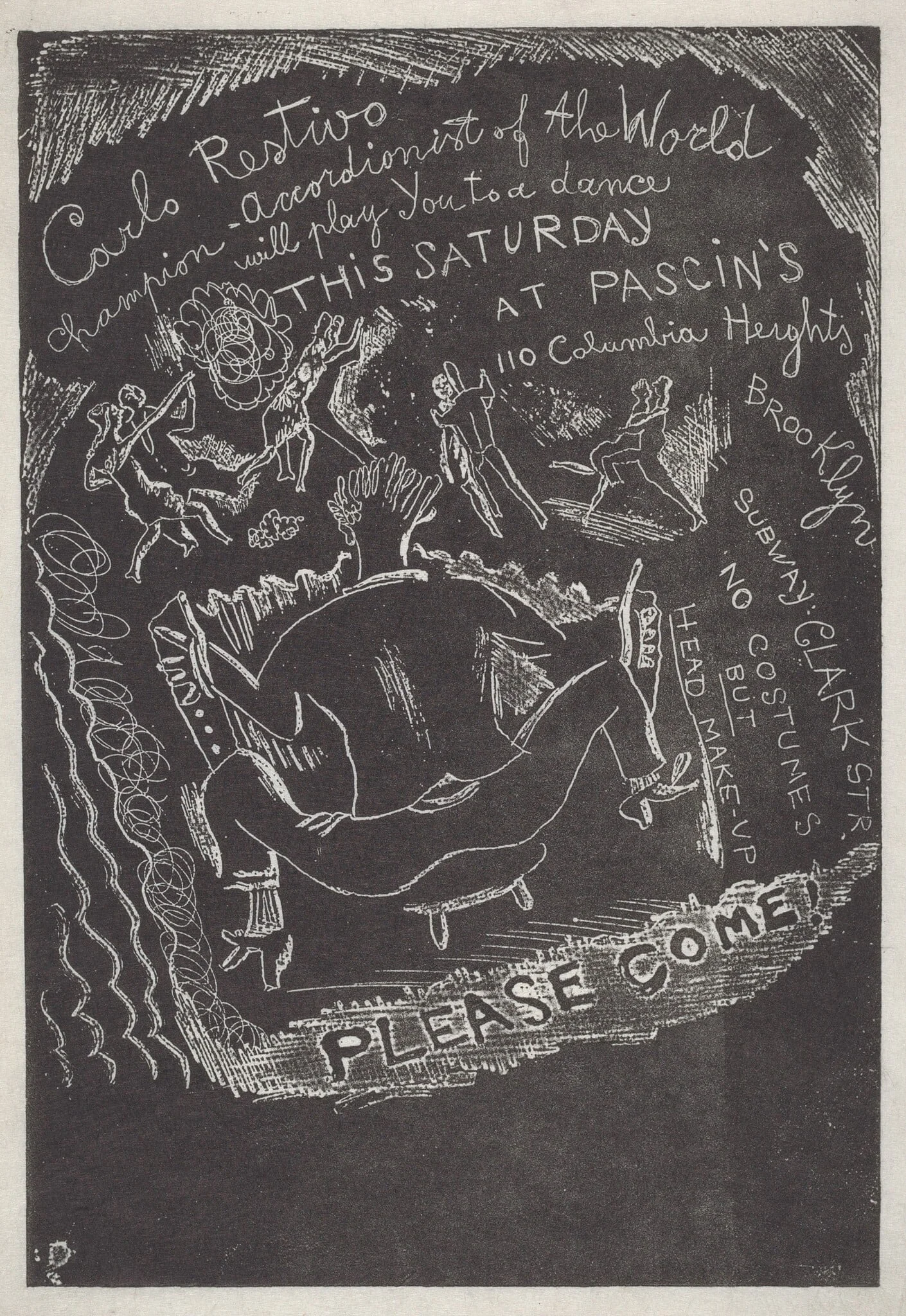 Untitled (Invitation to Party at Jules Pascin's), by Jules Pascin, ink, 1918