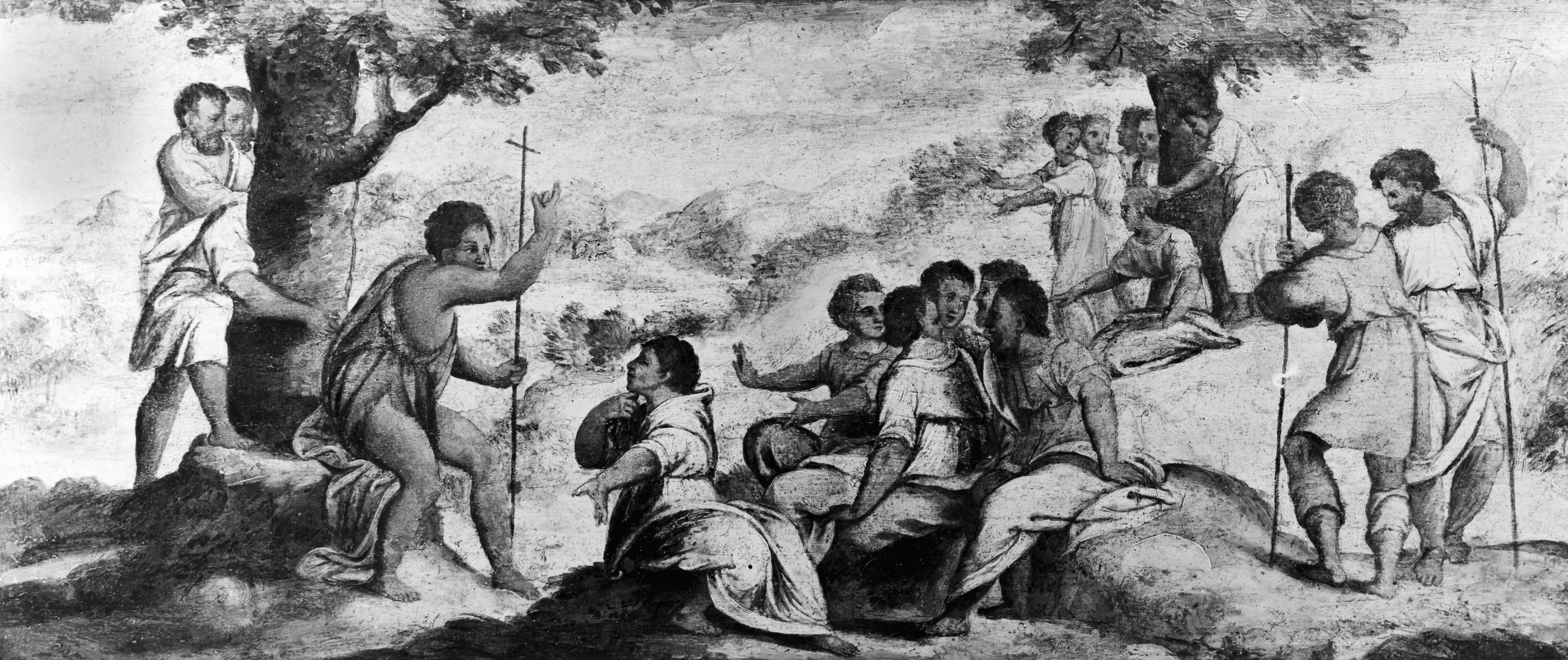 John the Baptist preaches in the wilderness, by Unknown, unspecified, 1525