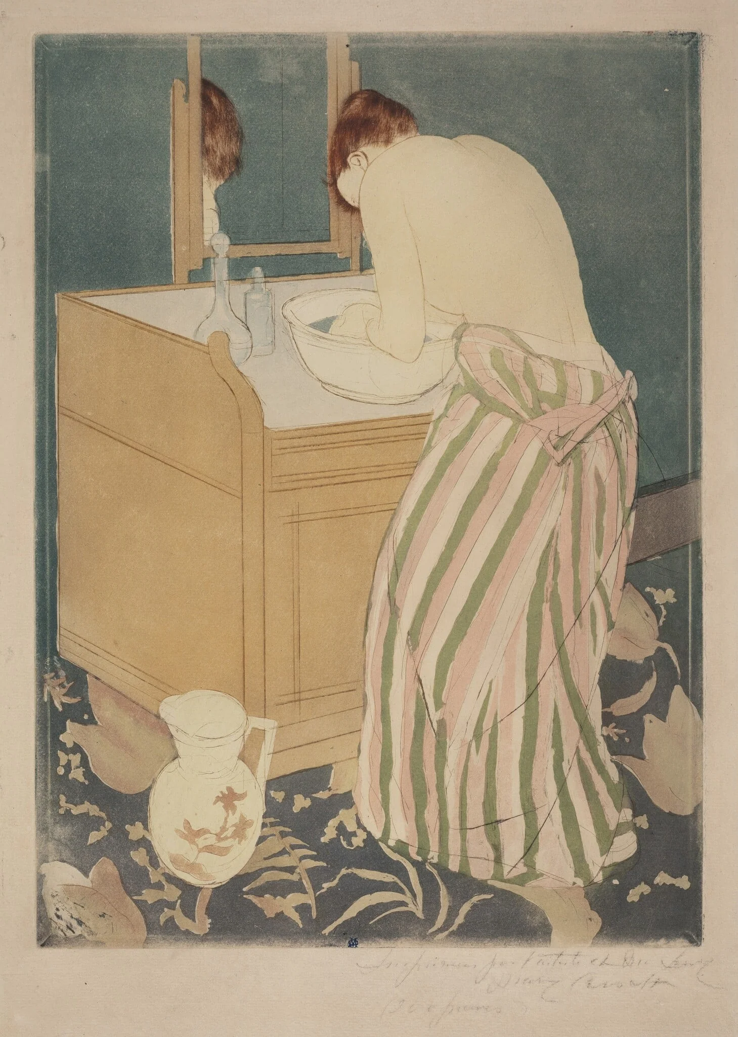 Woman Bathing, by Mary Cassatt, ink, 1890