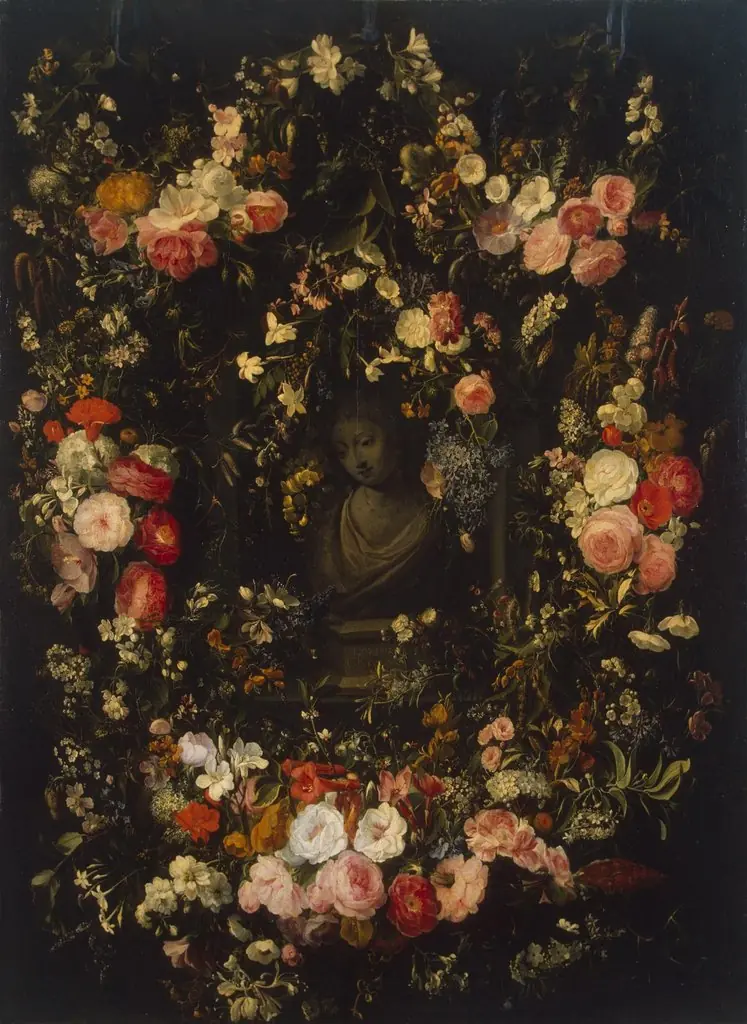 Bust of the Virgin Framed with a Garland of Flowers