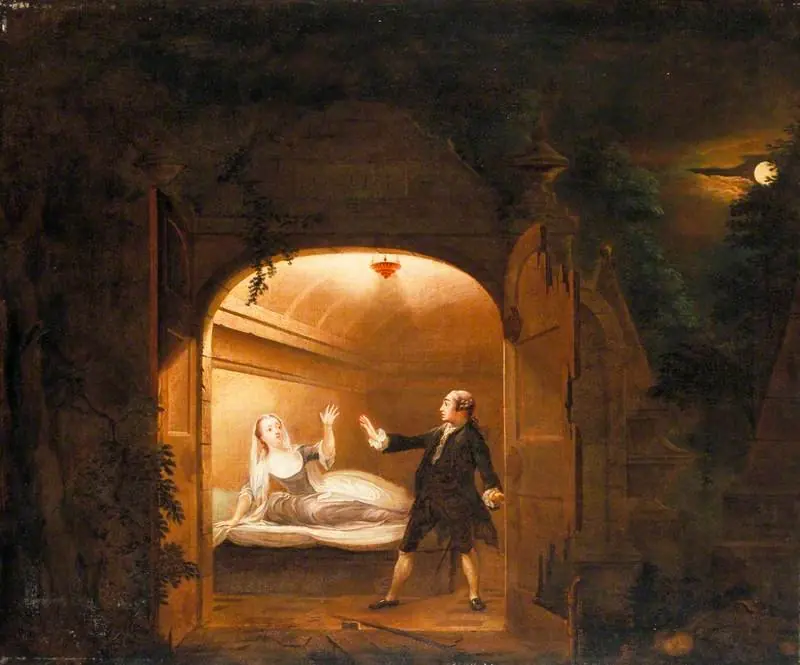 David Garrick (1717–1779), as Romeo, George Anne Bellamy (c.1731–1788), as Juliet, and Charles Blakes, as Tybalt, in 'Romeo and Juliet' by William Shakespeare, Adapted by David Garrick