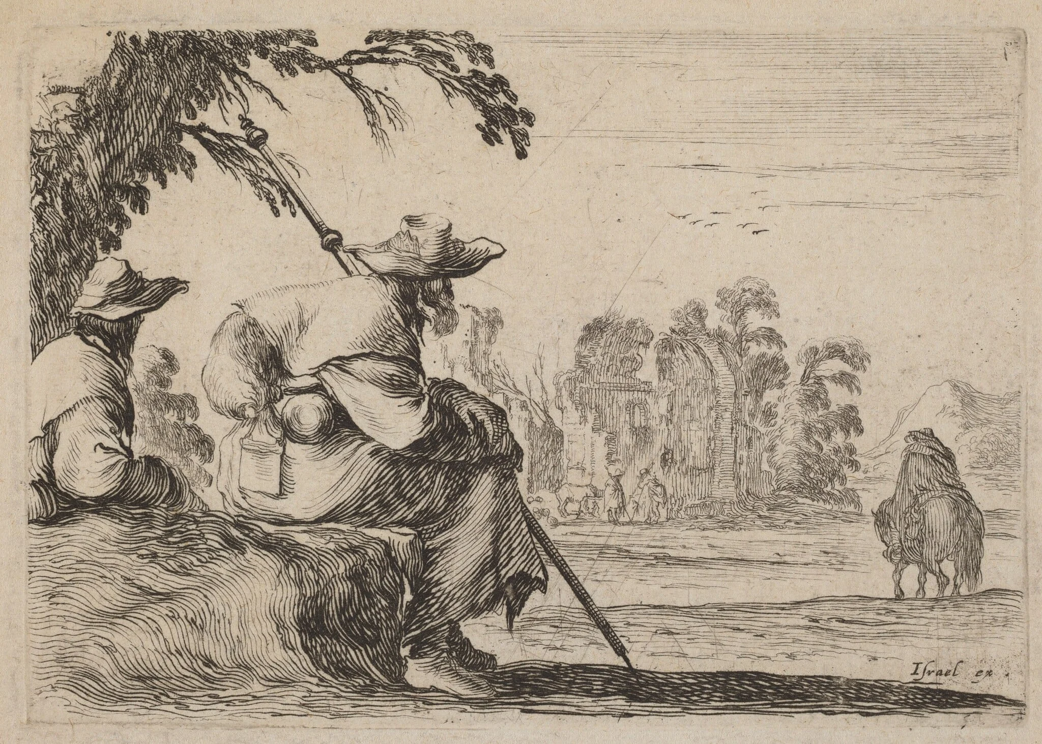 Seated Pilgrims, by Stefano Della Bella, ink, 1642