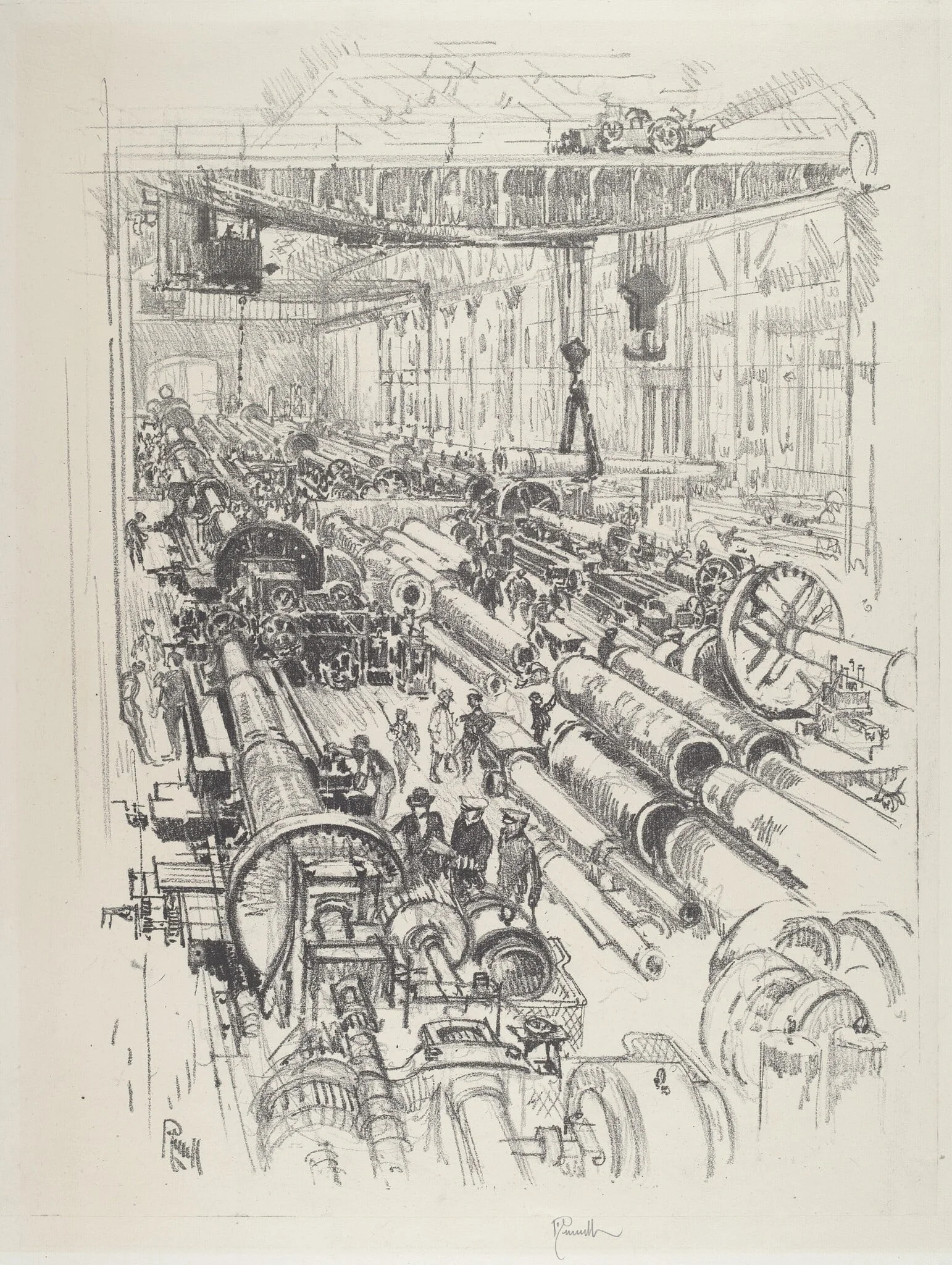 The Gun Shop, by Joseph Pennell, ink, 1916