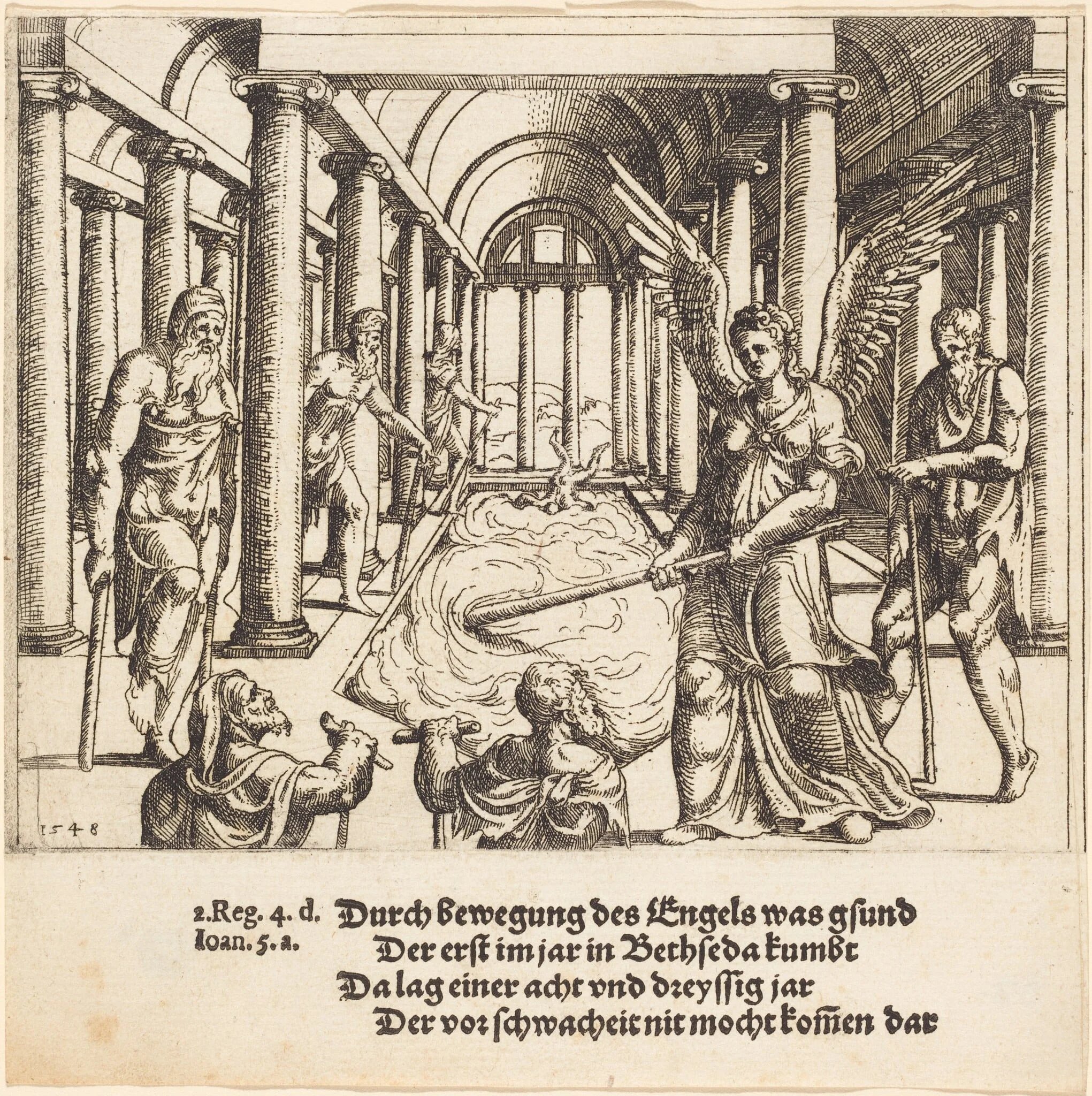 The Angel Agitating the Pool of Bethesda, by Augustin Hirschvogel, ink, 1548