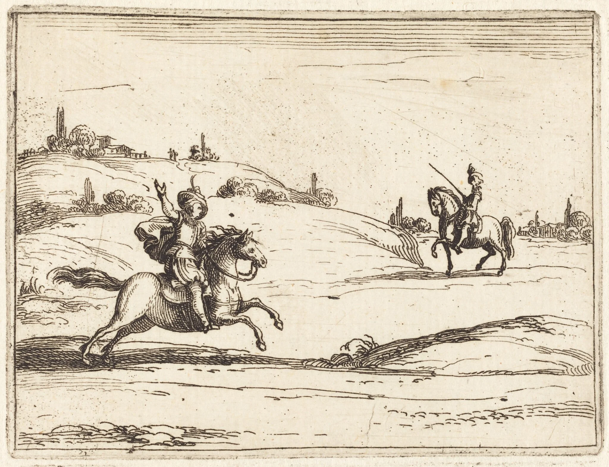 Two Knights, by Jacques Callot, ink, 1628