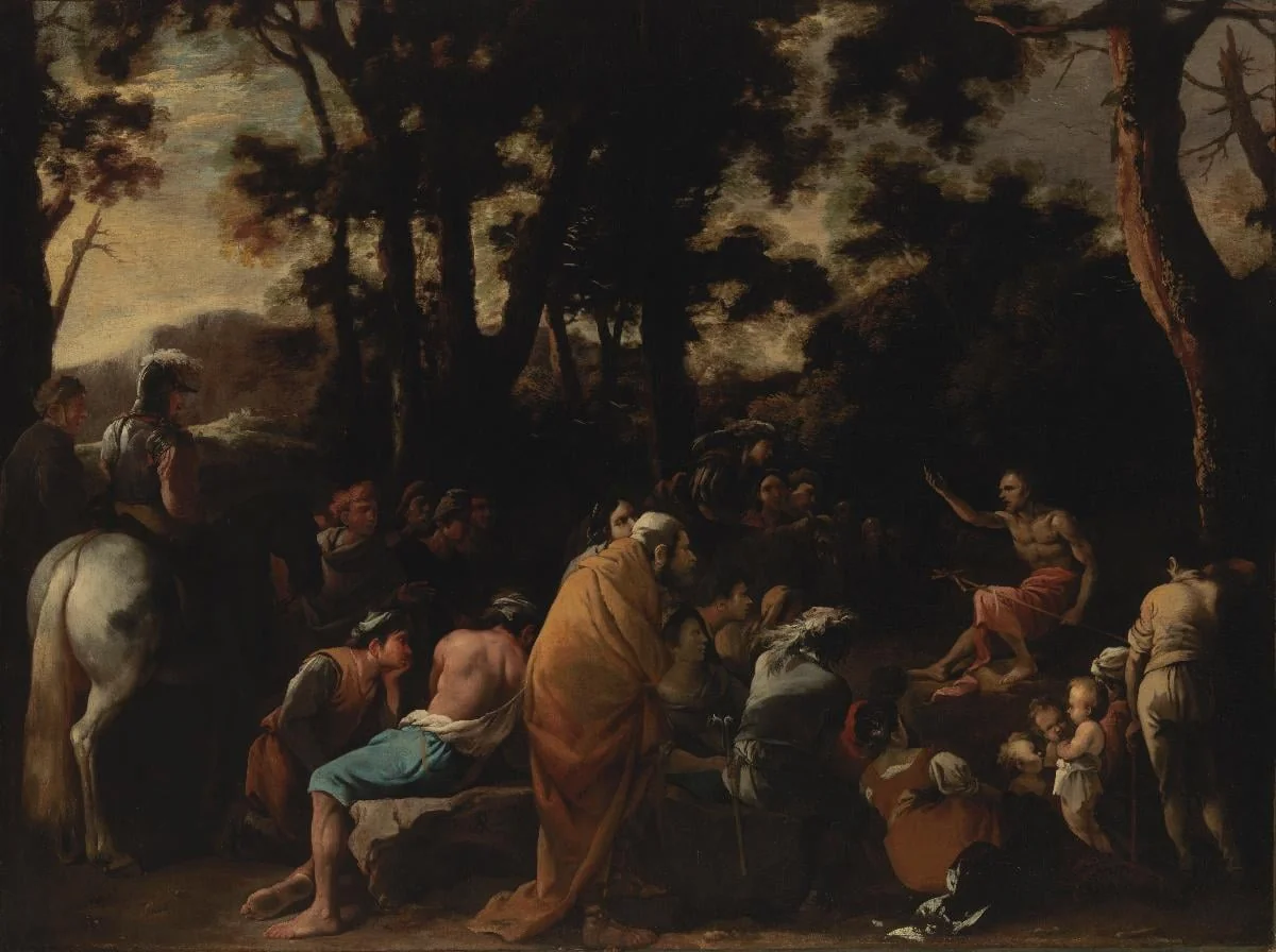 Johannes Kastaja saarnaa, by Salvator Rosa, unspecified, 1674