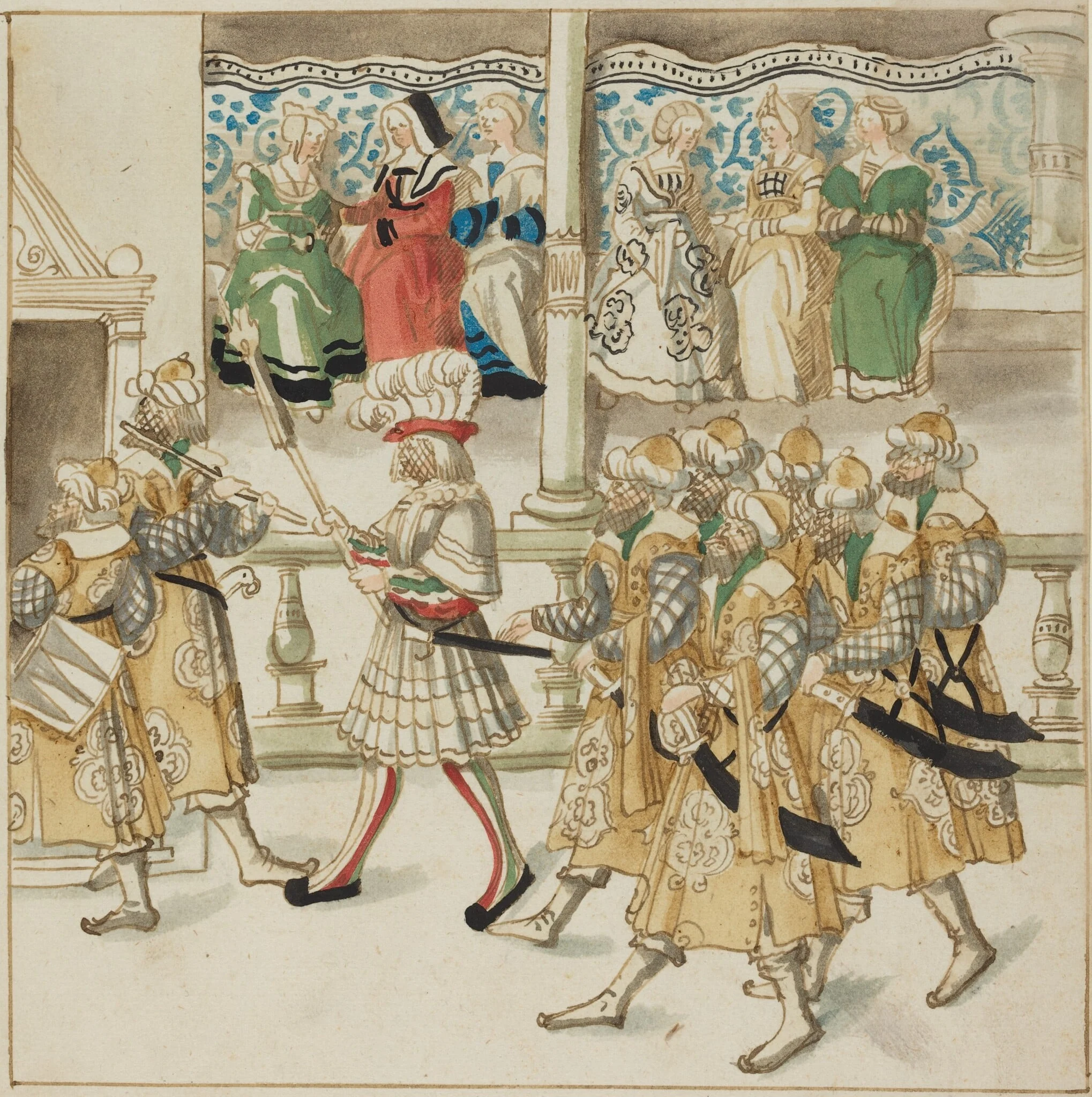 Parading Knights in Oriental Costume, by German 16th Century, ink, 1514