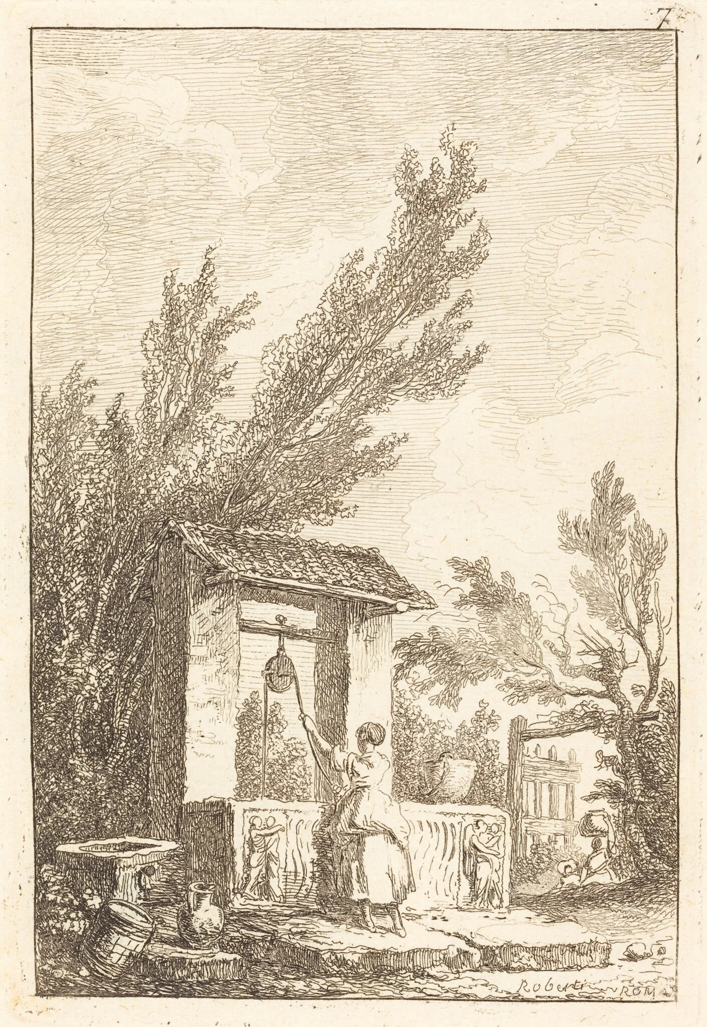 The Well, by Hubert Robert, ink, 1770