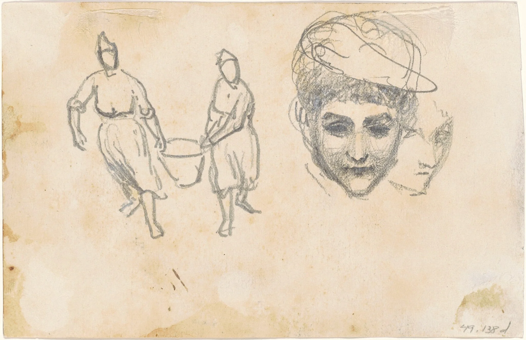 Studies of Peasants [verso], by John Singer Sargent, graphite, 1871