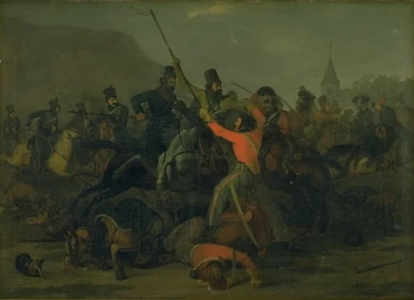 Oberst Boncke Bönnichsens fald den 6. december 1813 under en fægtning mellem jyske dragoner og kosakker