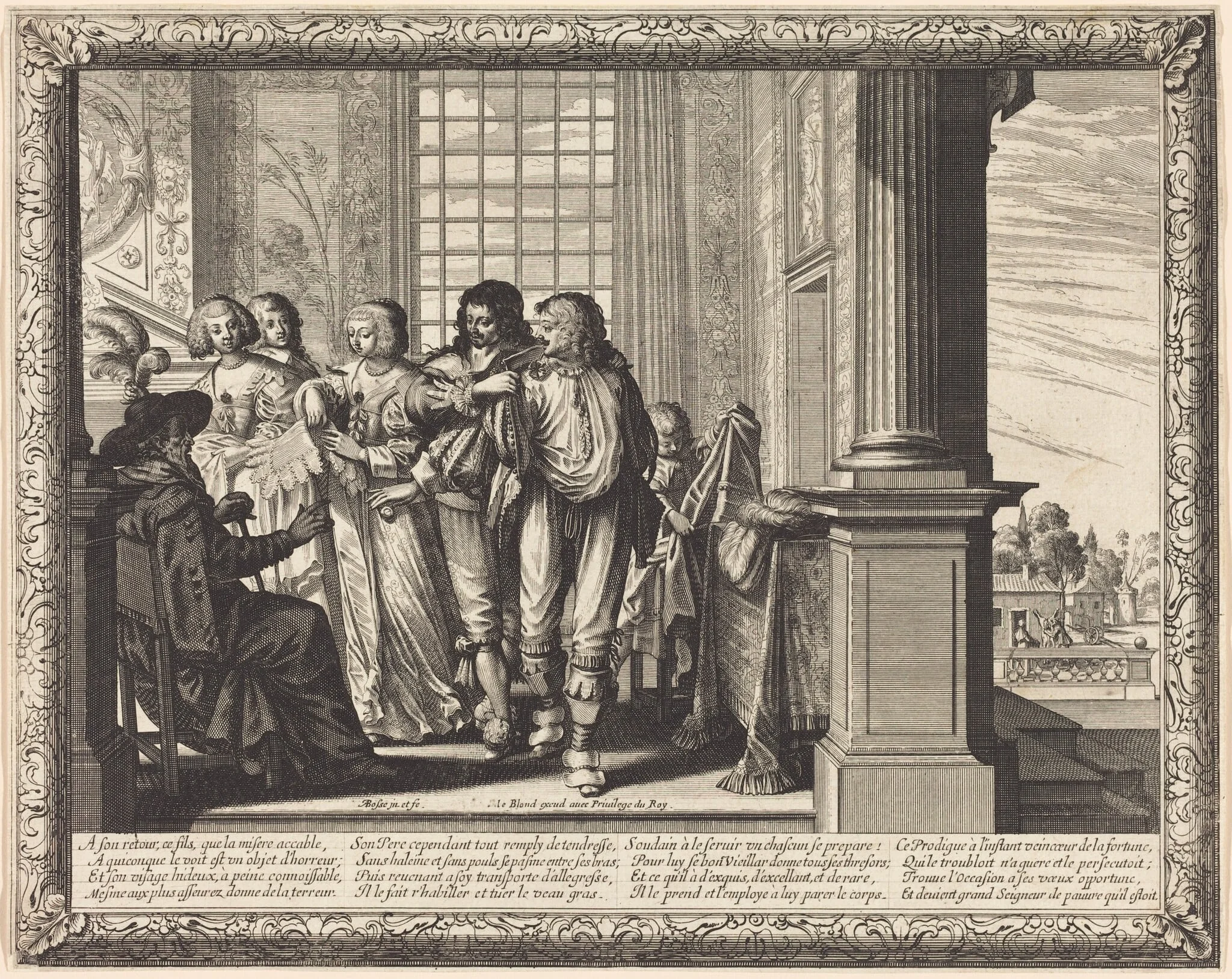 The Prodigal Son's Father Orders the Best Robe and the Slaughter of the Fatted Calf, by Abraham Bosse, ink, 1639