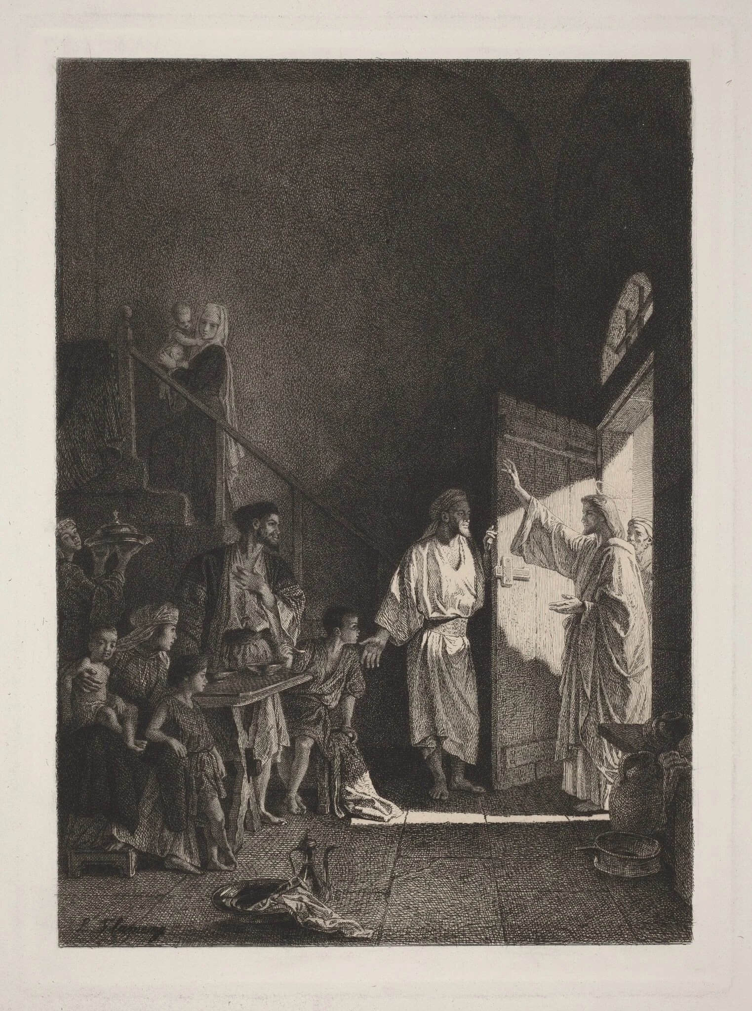A Scene from the New Testament, by Léopold Flameng, ink, 1859