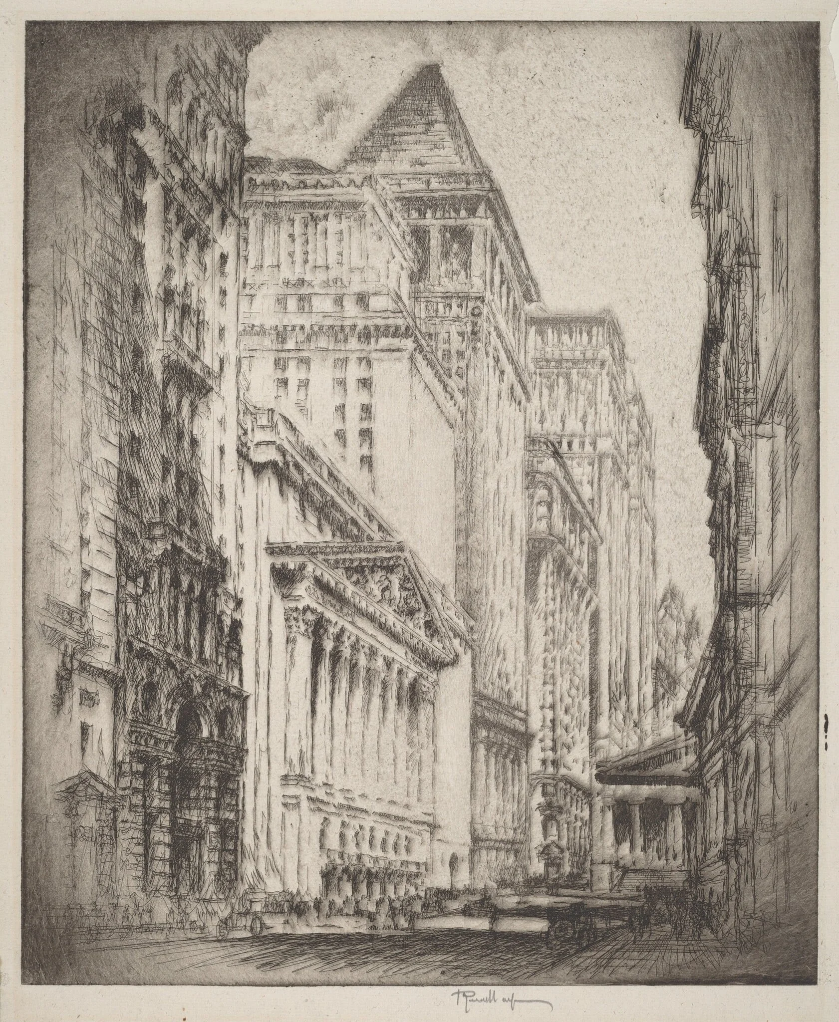 New York Stock Exchange, by Joseph Pennell, ink, 1923