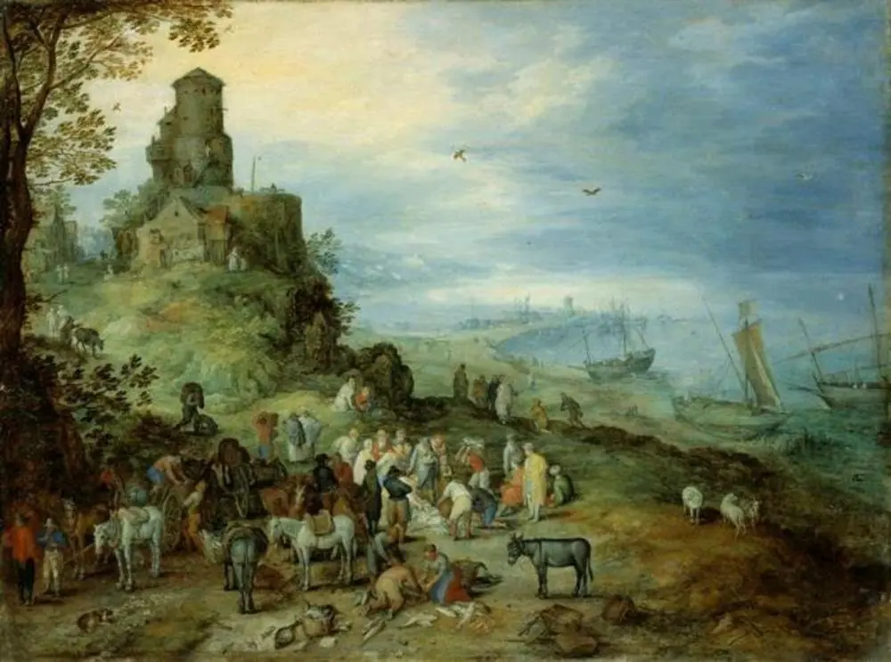 Coastal landscape with the calling of Peter and Andrew