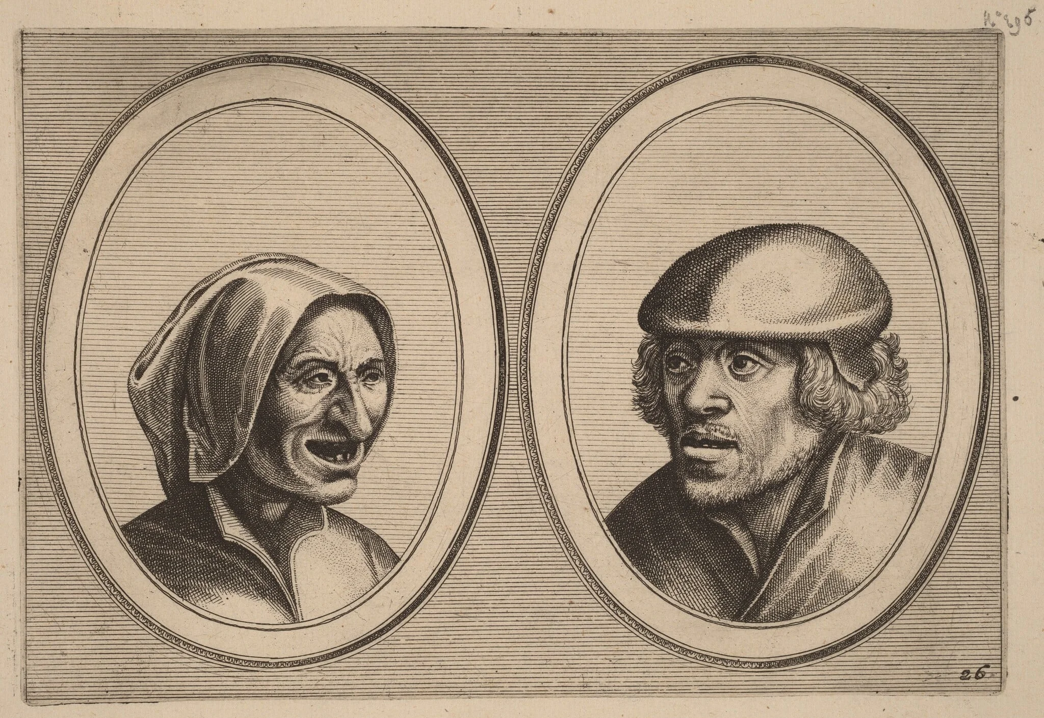 "Vrouw Verneem-al" and "Hans de Pluym-strijcker", by Johannes van Doetechum the Elder, ink, 1564