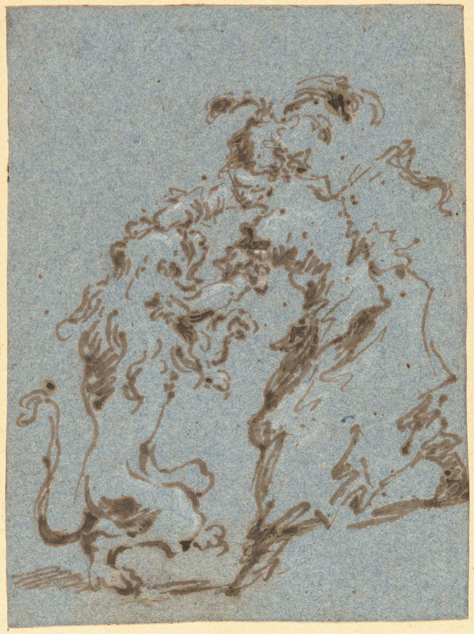 An Elegantly Dressed Woman Struggling with a Lion, by Francesco Guardi, ink, 1782
