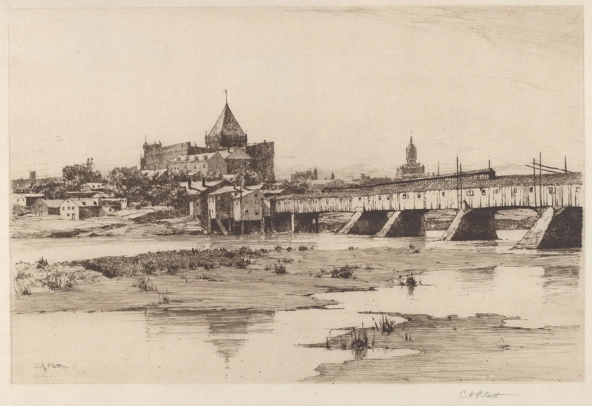 Hartford Bridge, by Charles A. Platt, ink, 1885