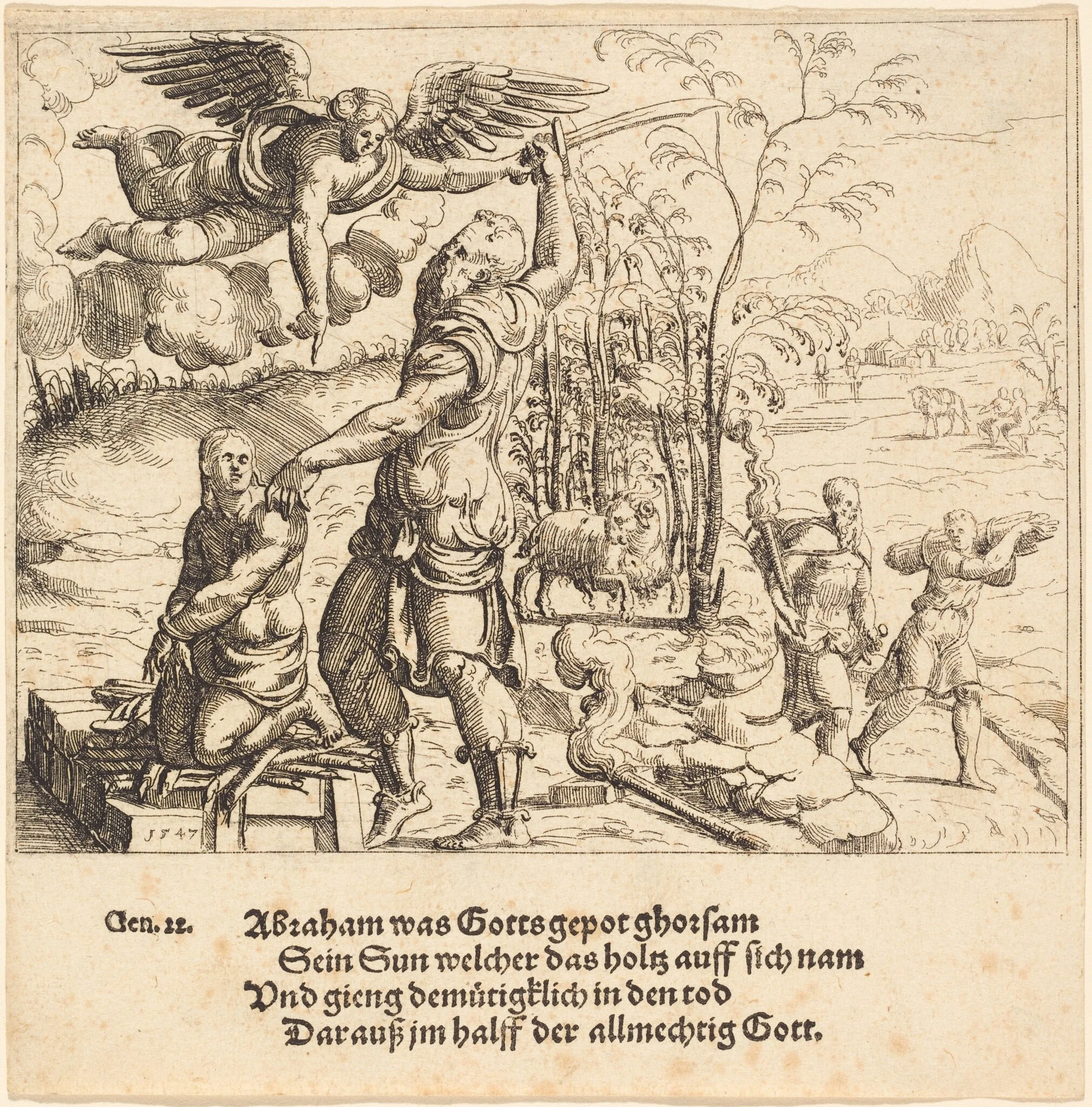 The Sacrifice of Isaac, by Augustin Hirschvogel, ink, 1547