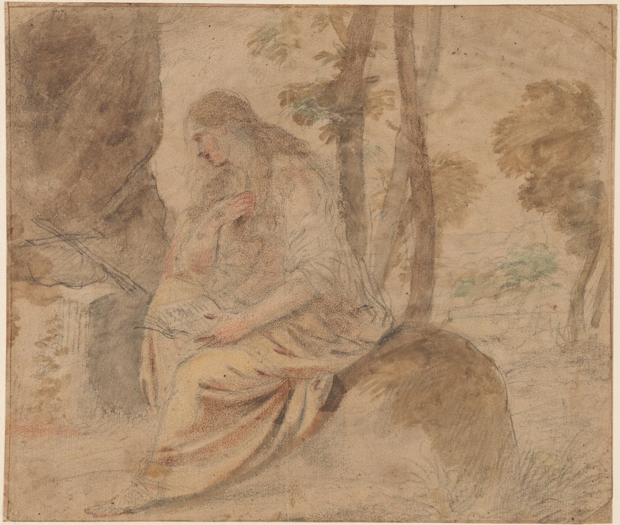 The Penitent Magdalene, by Pier Francesco Mola, watercolor, 1644