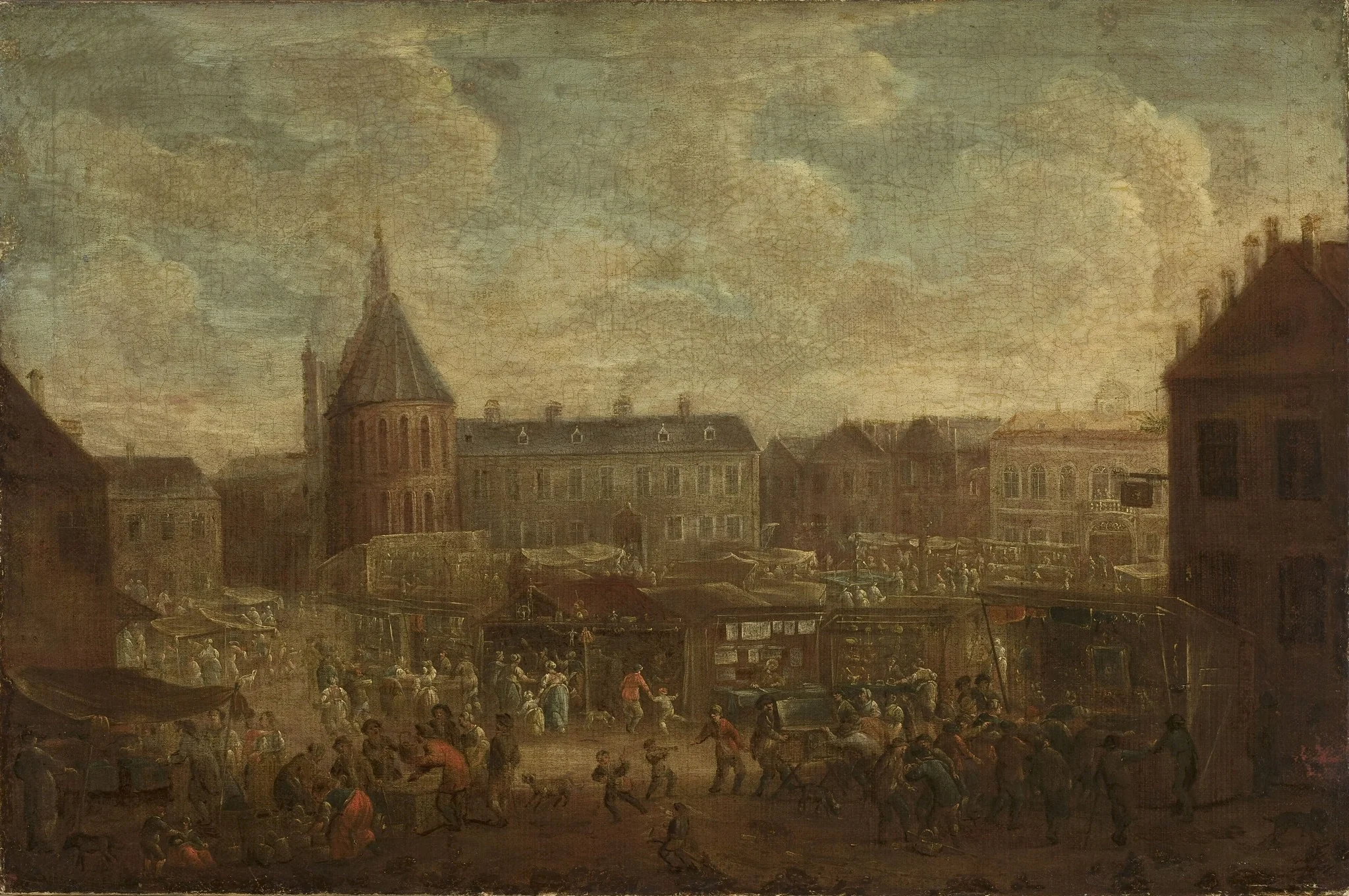 Marketplace in a town, by Mathys Schoevaerdts, oil, 1694