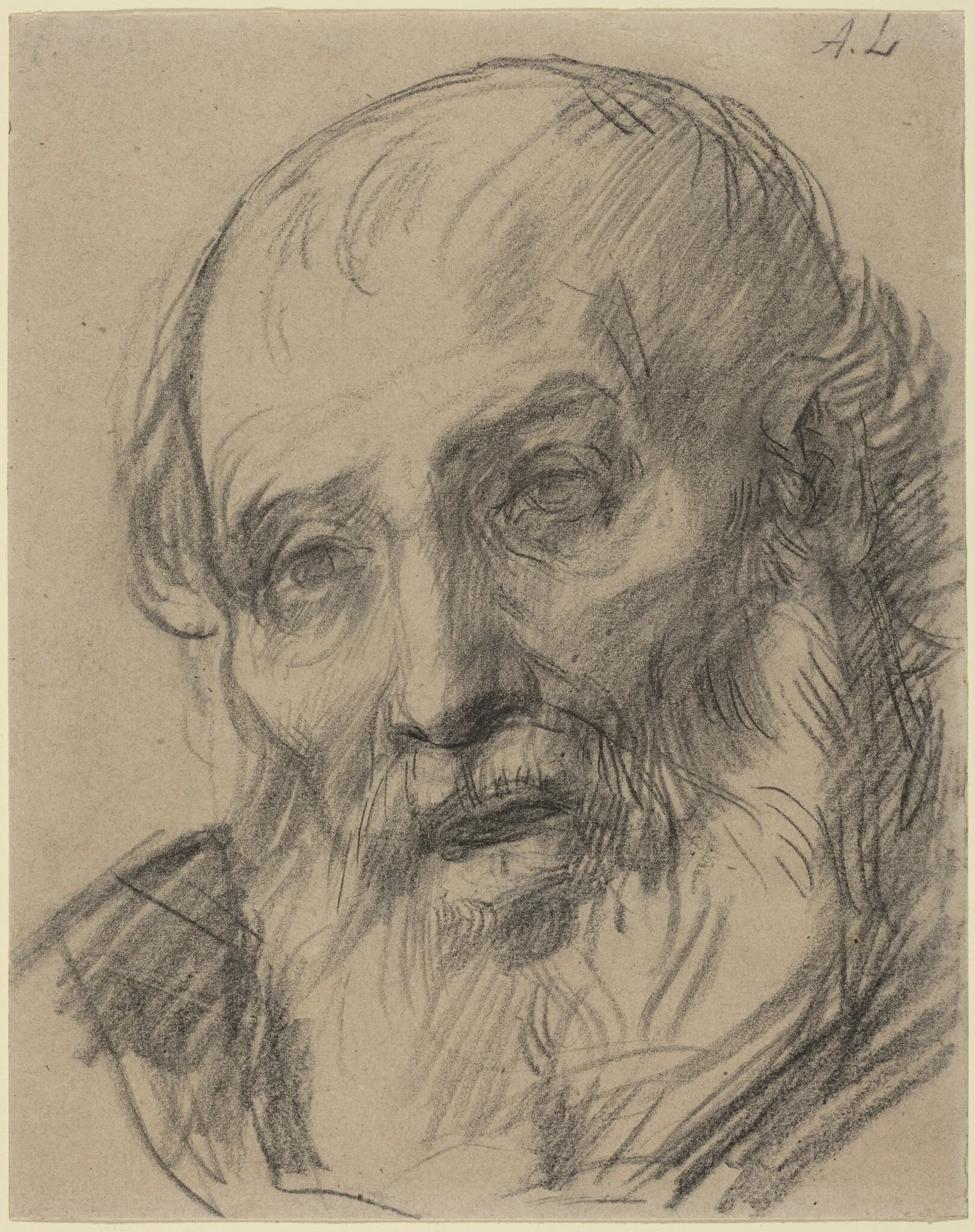Head of an Old Man, by Alphonse Legros, chalk, 1874