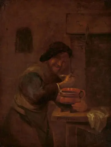 Man Eating from an Earthenware Pot