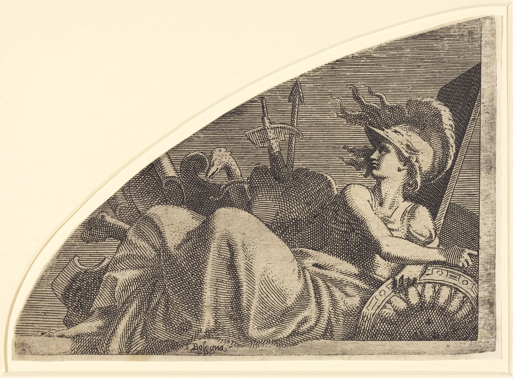 Bellona Seated on Her Trophies, by Léon Davent, ink, 1538
