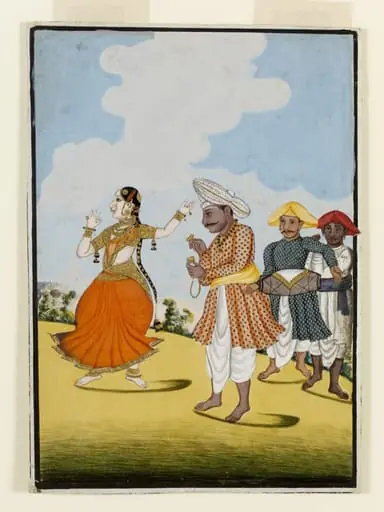 A dancing girl with three musicians