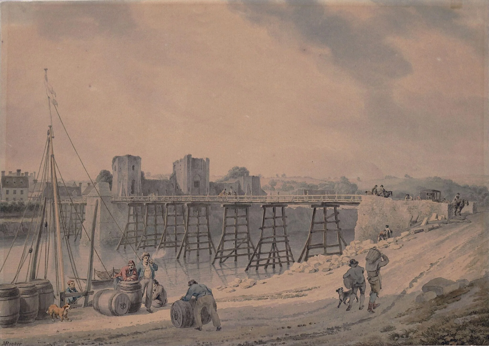 Newport on the Usk, Monmouthshire, by Rooker, watercolor, 1760
