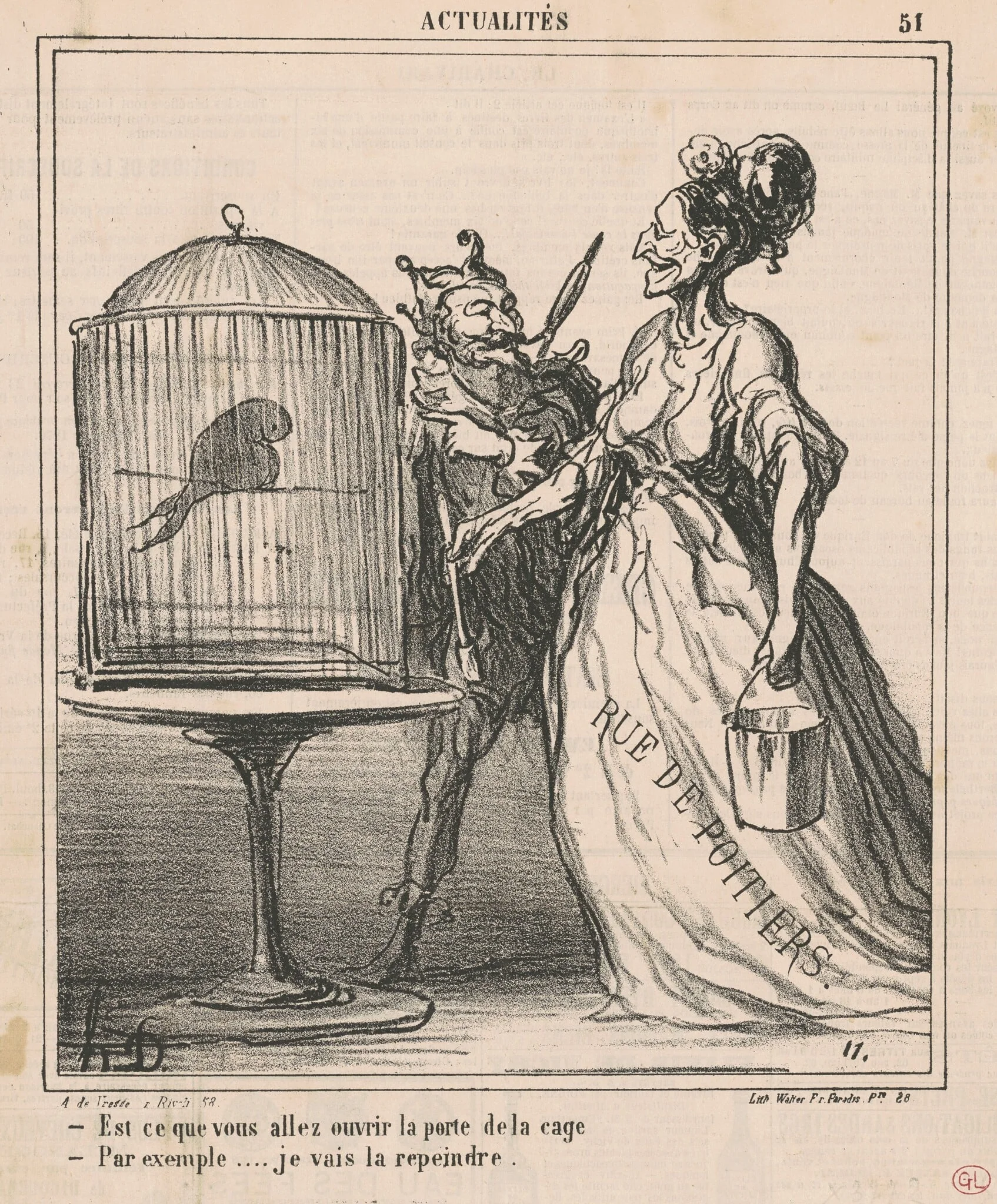 Est-ce que vous allez ouvrir la porte de la cage ..., by Honoré Daumier, ink, 1870