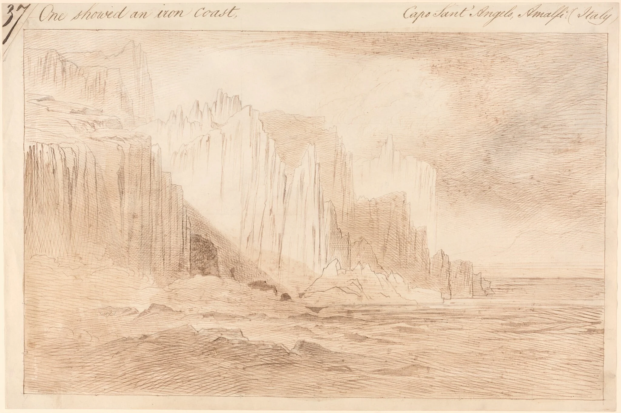 Capo Sant'Angelo, Amalfi, by Edward Lear, ink, 1885