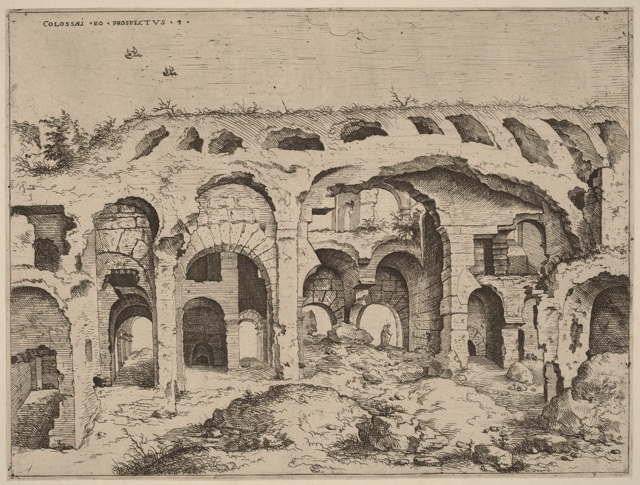 Fourth View of the Colosseum, by Hieronymus Cock, ink, 1550